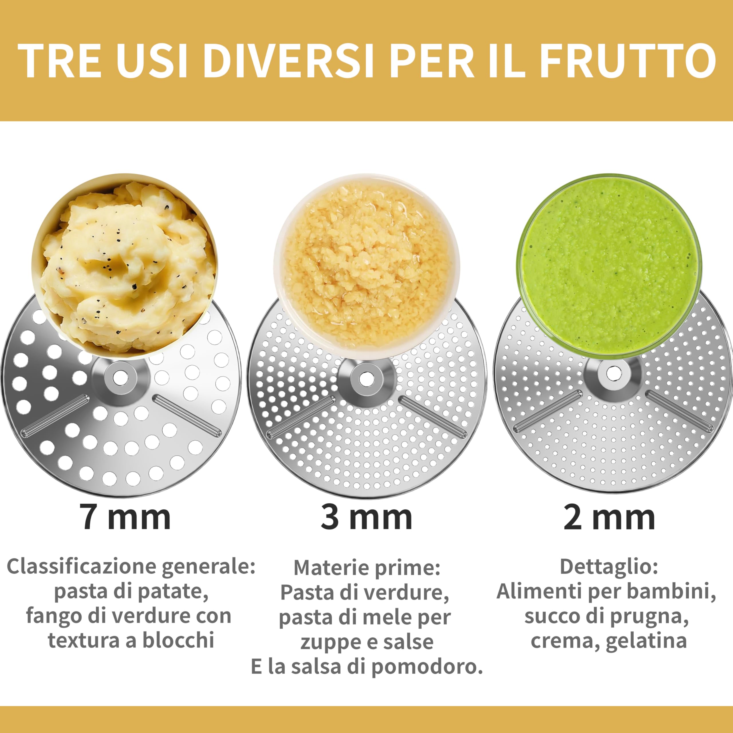 Passatutto in acciaio inox, 3 Dischi in dotazione, macina a manovella per alimenti per,design ergonomico rotante per salsa di pomodoro e purè di patate (Acciaio inossidabile)