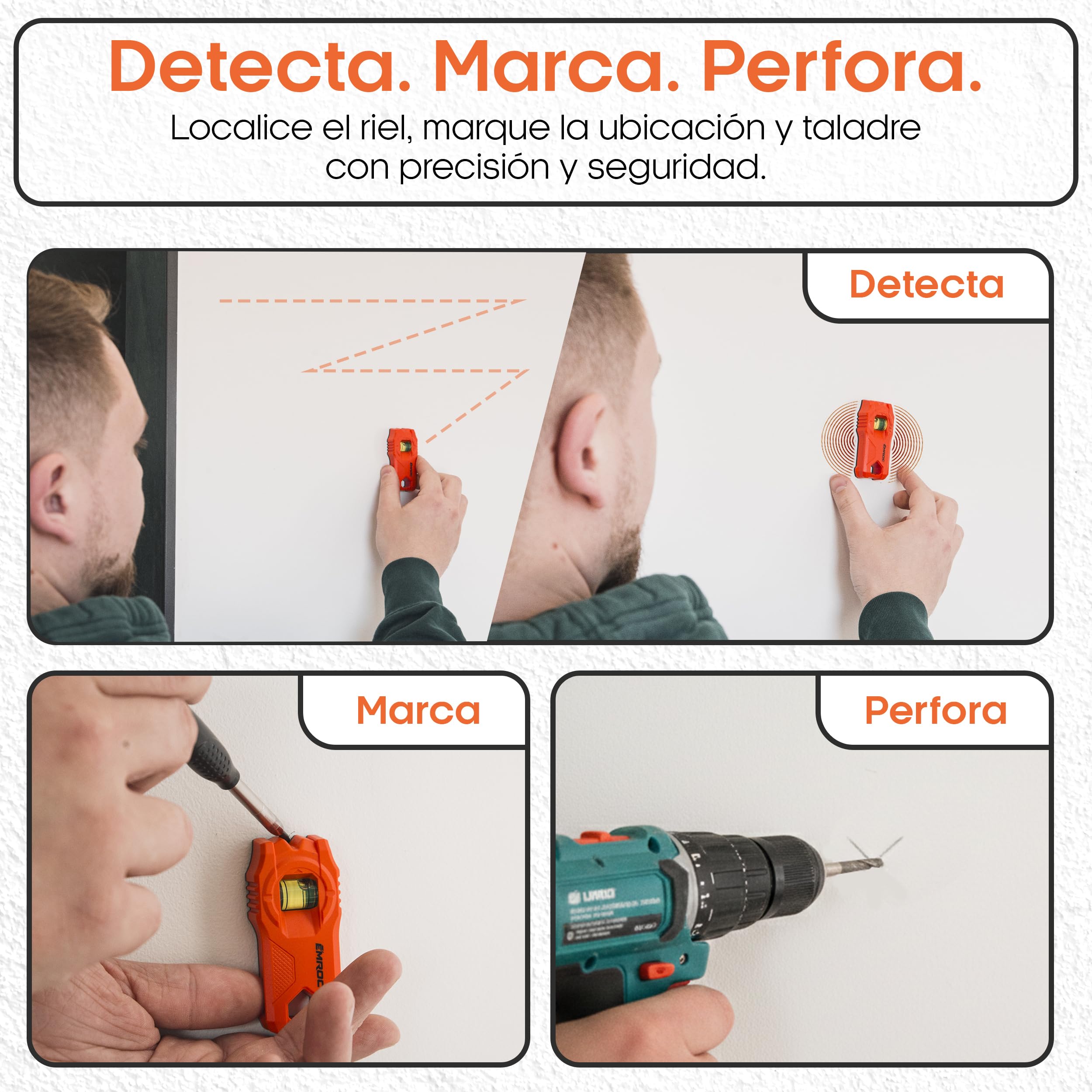 Detector de Montantes EMR-M11 - Imán Neodimio Pladur BA13 Sin Pilas | Imán potente | Nivel de burbuja | Para yeseros y electricistas | Detector de metales pared | Marca francesa