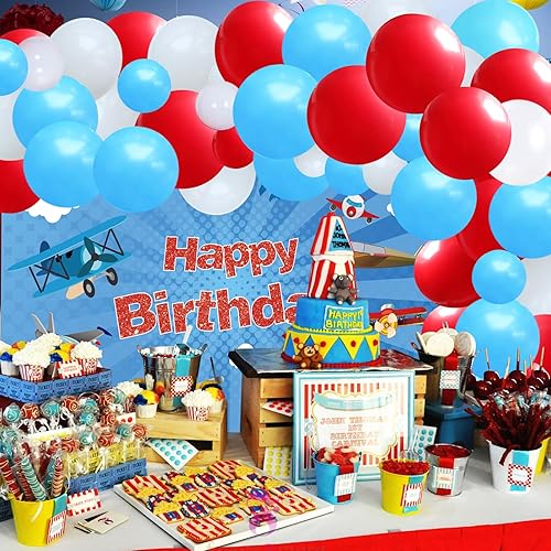 86 piezas de decoración de fiesta de cumpleaños de aviador, aviador, decoración de fiesta temática de avión con globos inflables de nube de avión,