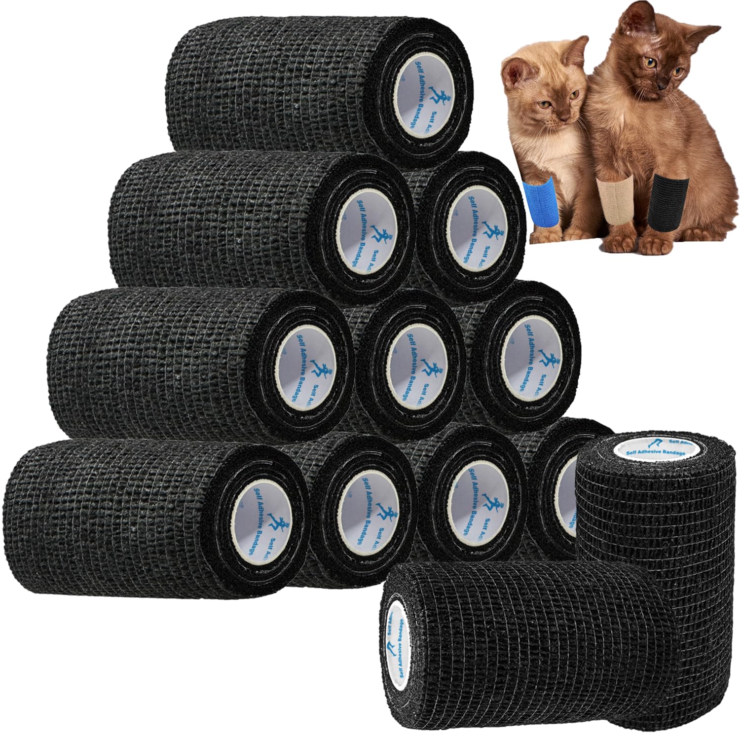 ANAMPION Selbstklebender Verband, 7.5cmx4.5m Non-Woven Selbsthaftende Bandage für Mensch und Tier, Flexibel Elastische Binde für Sport,Haustiere(Schwarz)