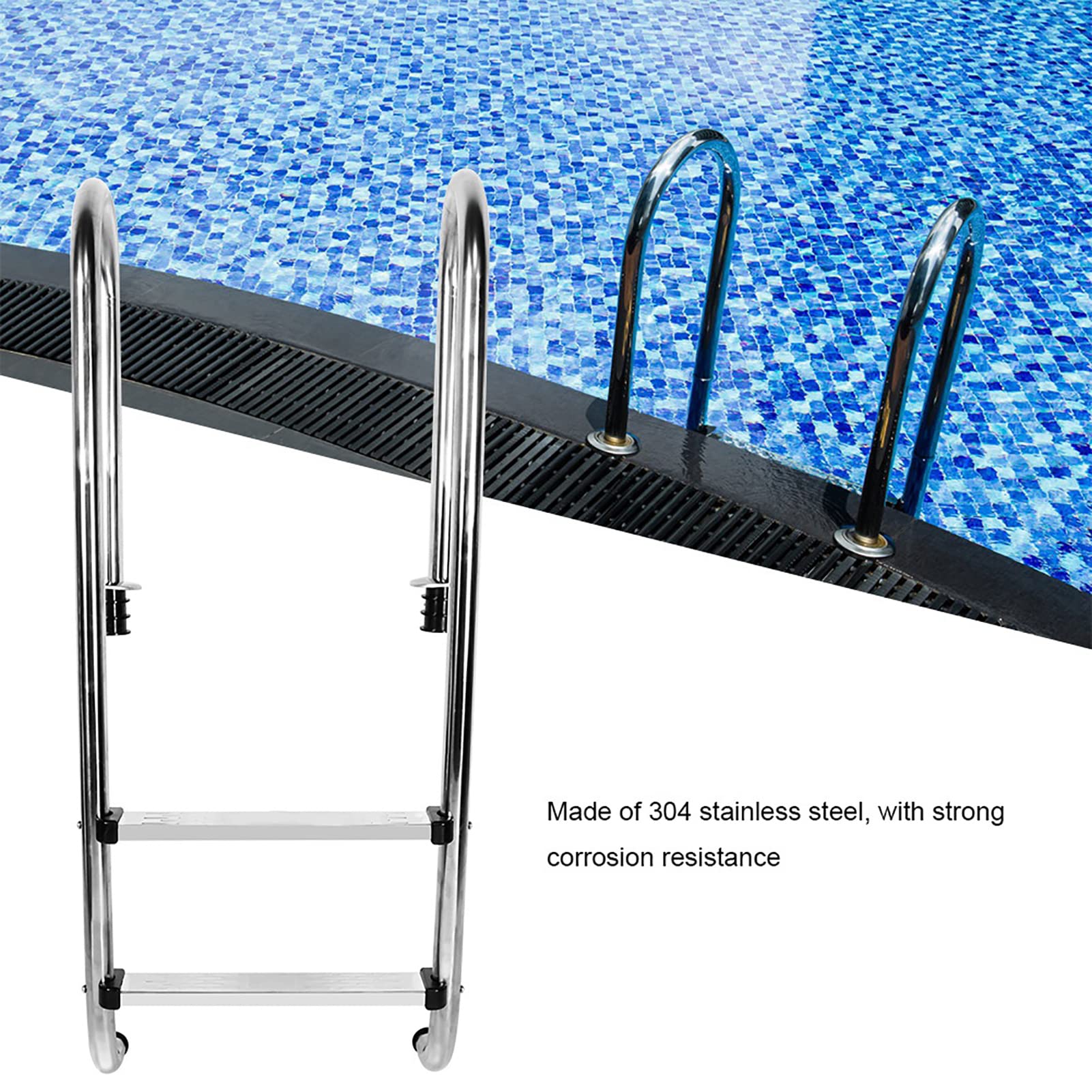 Marches de Piscine Hors Sol, Marches de Piscine en Acier Inoxydable Hors Sol avec Fixation, échelles de Résistantes aux Rayures de 50,4 Pouces de Longueur avec Escalier à 2 Niveaux pour