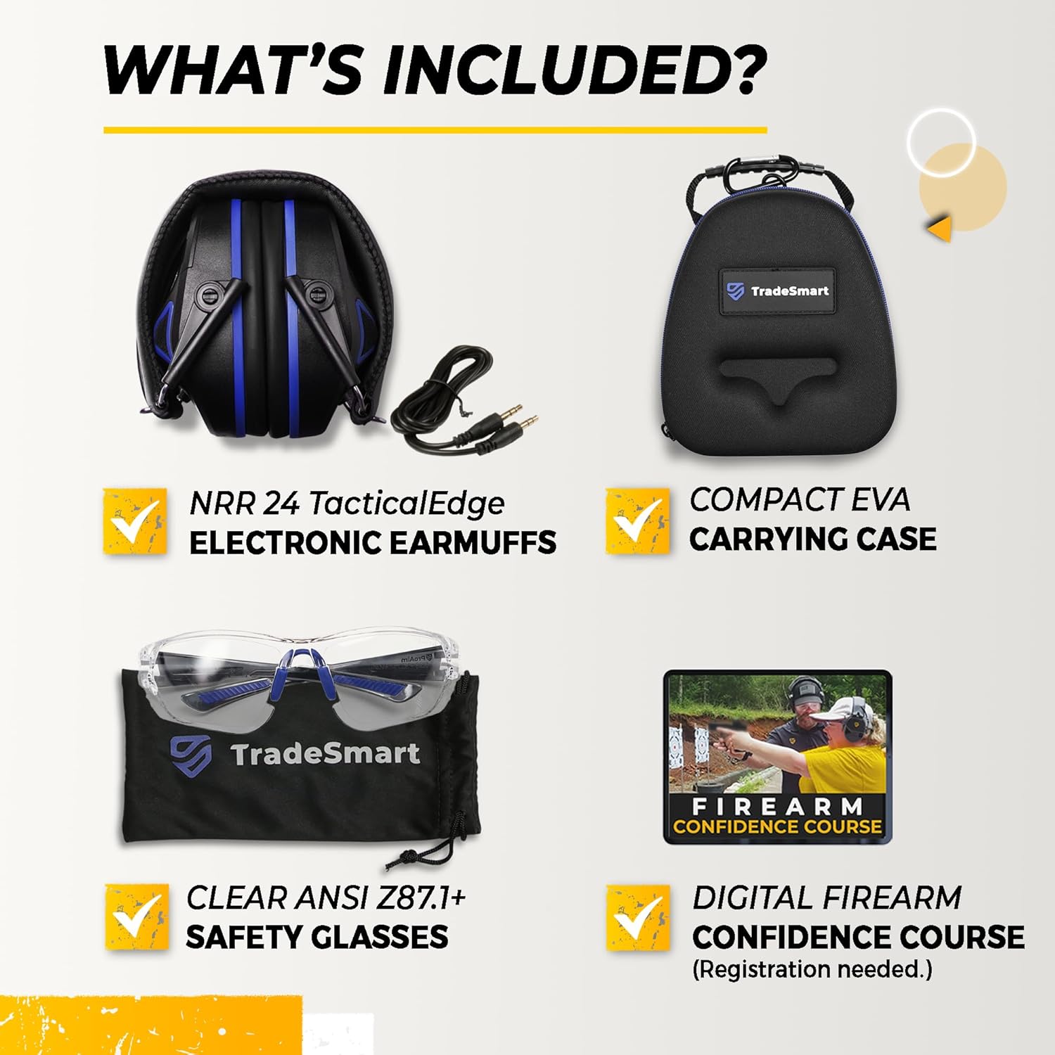 TradeSmart Complete Shooting Eye and Ear Protection: Electronic Earmuffs for Shooting, Range Glasses & Hard Carrying Case - Image 2