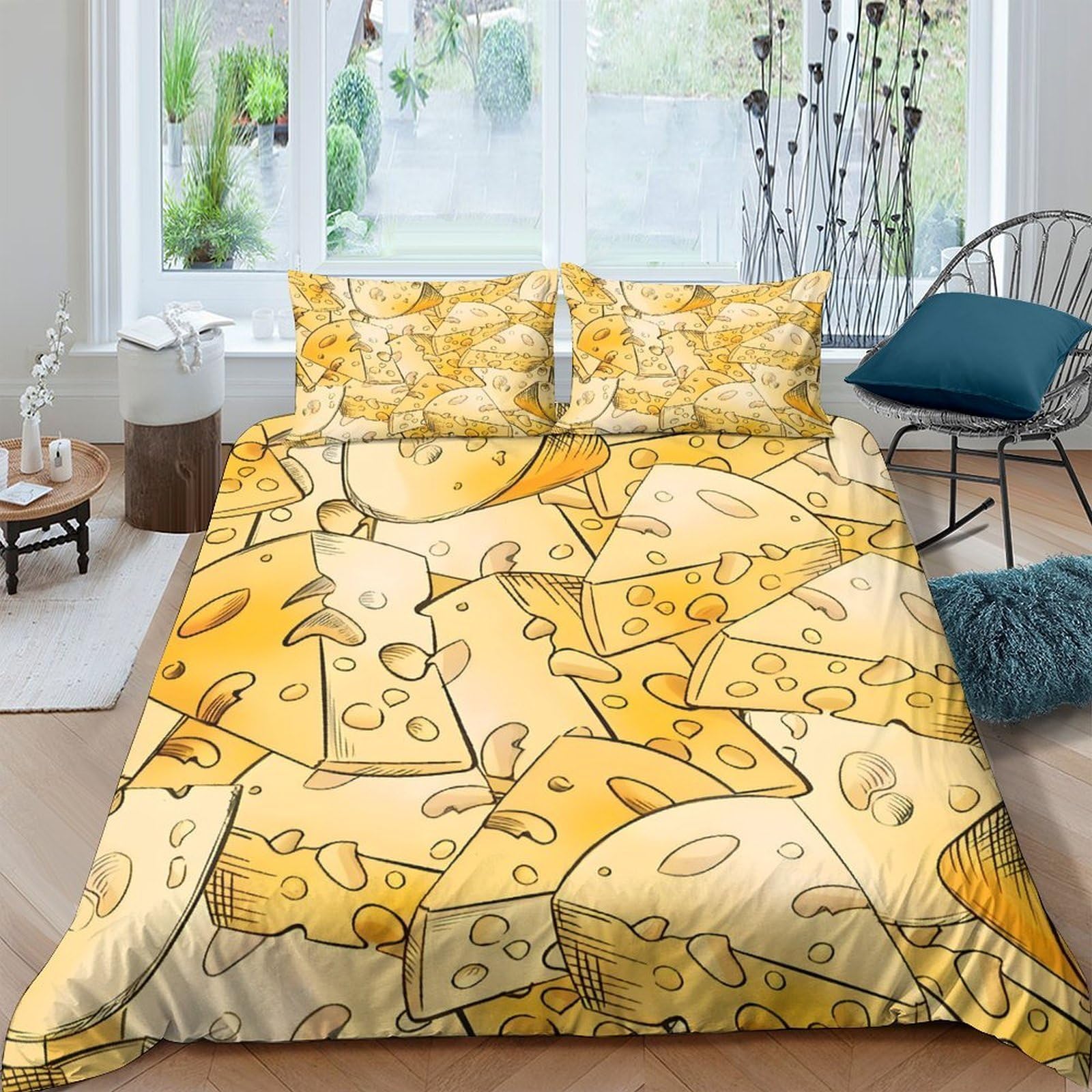 Ctjqhvkz Style-1 3D Printed Cheese Pattern Fitted Sheet Microfiber Yellow Cartoon Swiss Cheese Mattress Cover For Bedroom Dorm Decor Single（135X200cm）