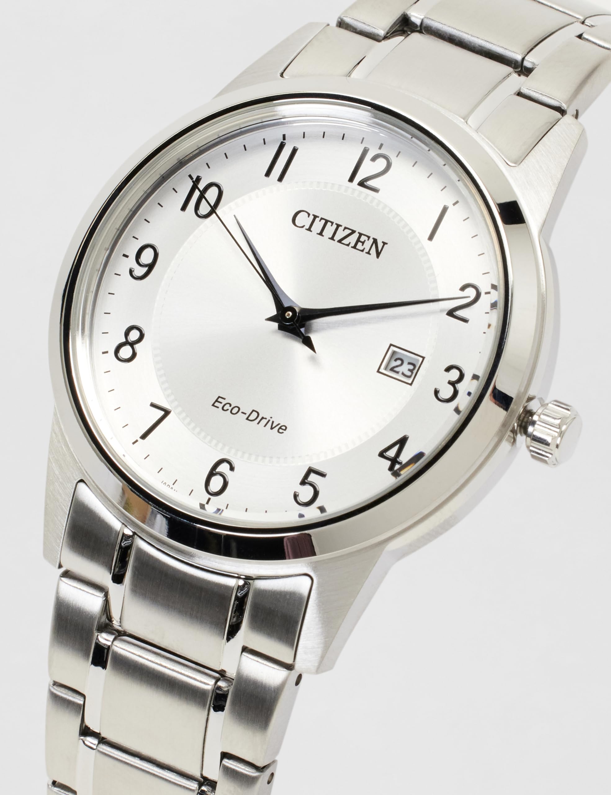 Citizen Herren Analog Quarz Uhr mit Edelstahl Armband AW1231-58B | Eco-Drive Solar | Keine Batterie Nötig | Kristallglas | 4 bar Wasserdicht | 240 Tage Gangreserve | Datum | Edelstahlband