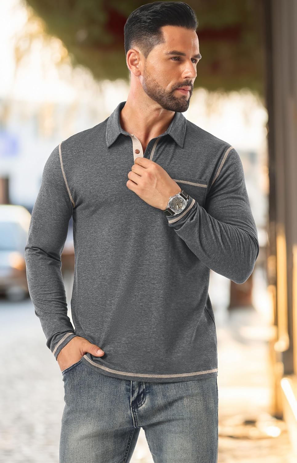 Sailwind Mens Long Sleeve Polo Shirts Cotton Fashion Casual Classic Collared Golf Shirts - Image 5