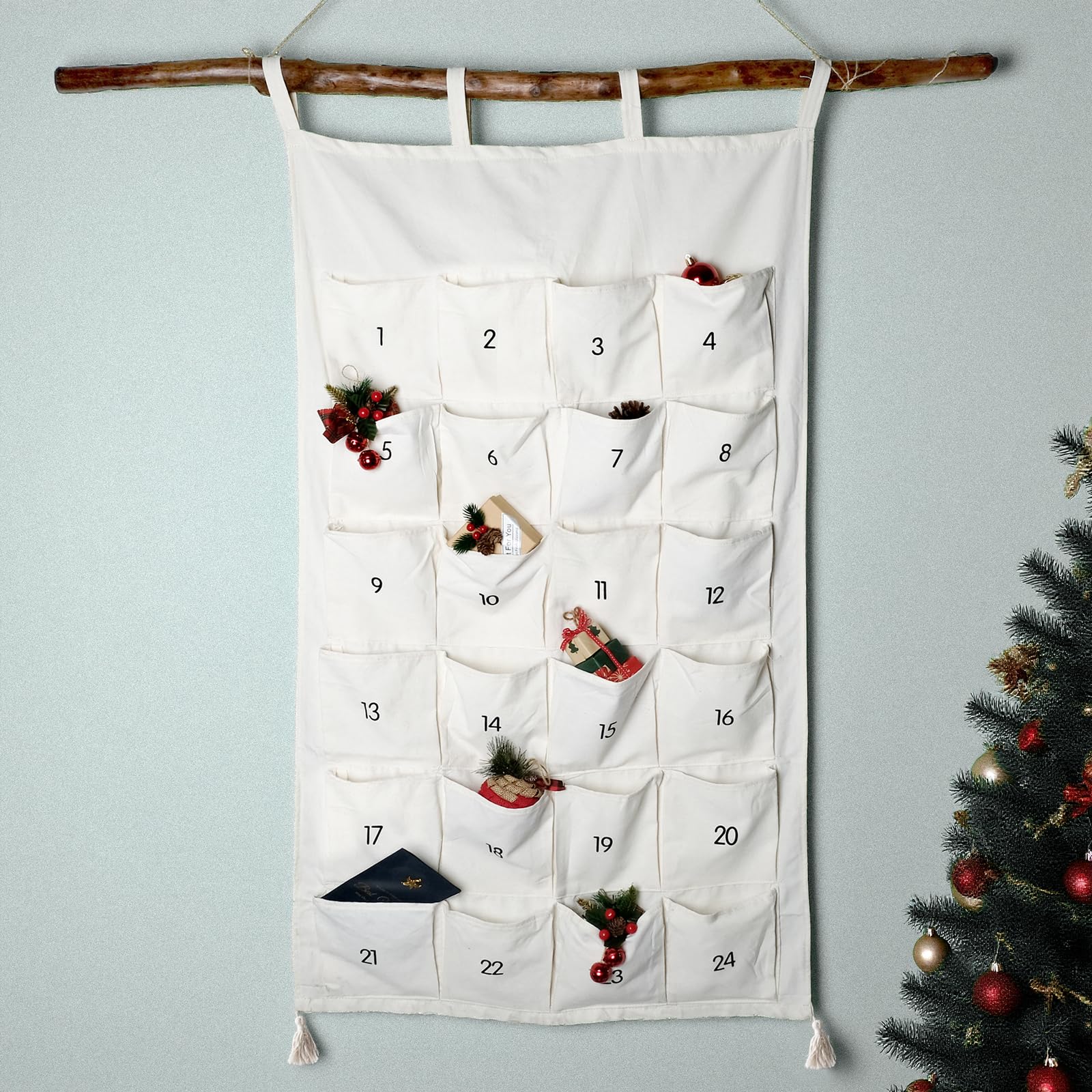 I LOVE MOM Calendario de Adviento para rellenar, 24 bolsitas de tela, decoración navideña reutilizable