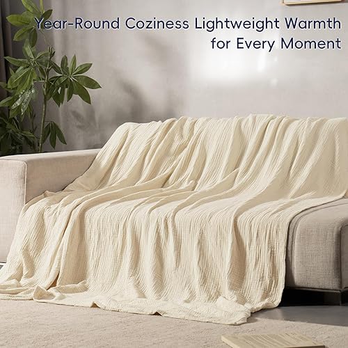 Miniatura 4 de PHF Manta de muselina 100% algodón, tamaño Queen de 90 x 90 pulgadas, ligera y transpirable, para todas las estaciones, manta de gasa ultrasuave de