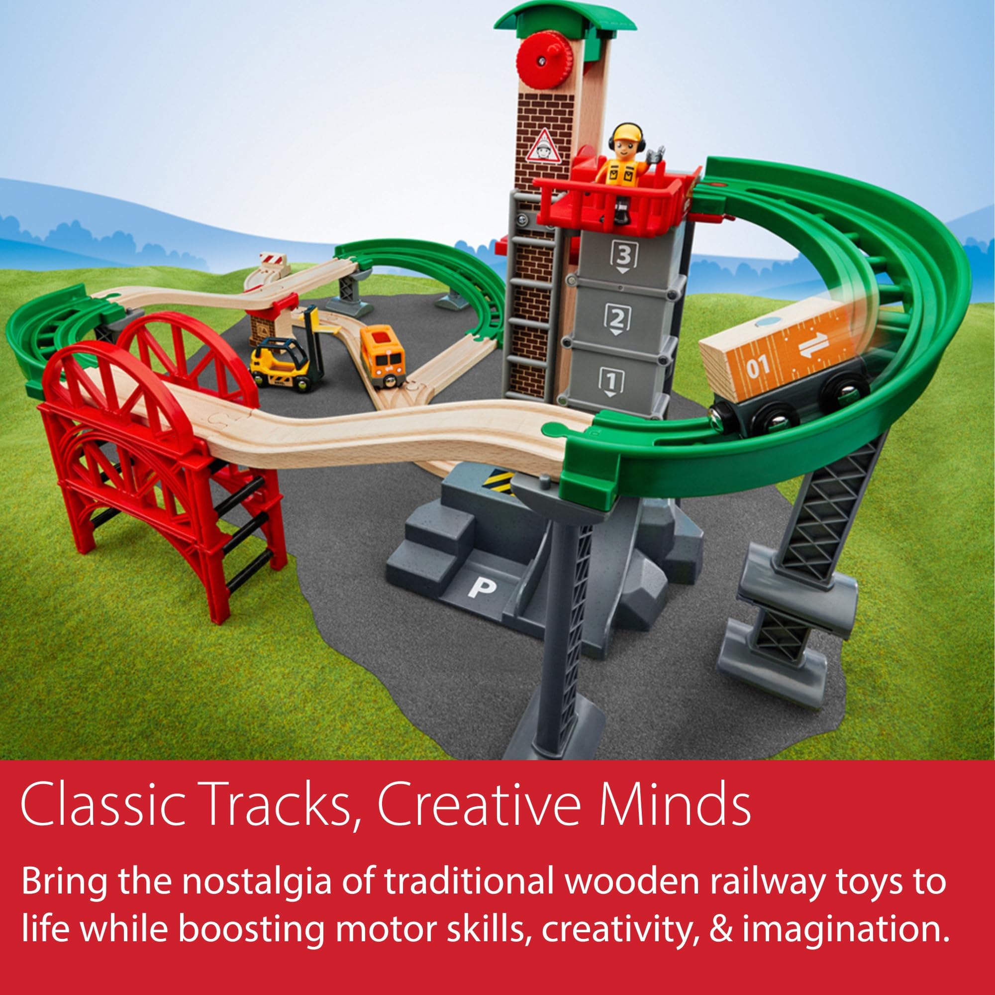 BRIO World - Set Magazzino Sollevo & Carica, Set Costruzioni Trenino in Legno da 32 Pezzi, Giocattolo per Bambino e Bambina 3+ Anni