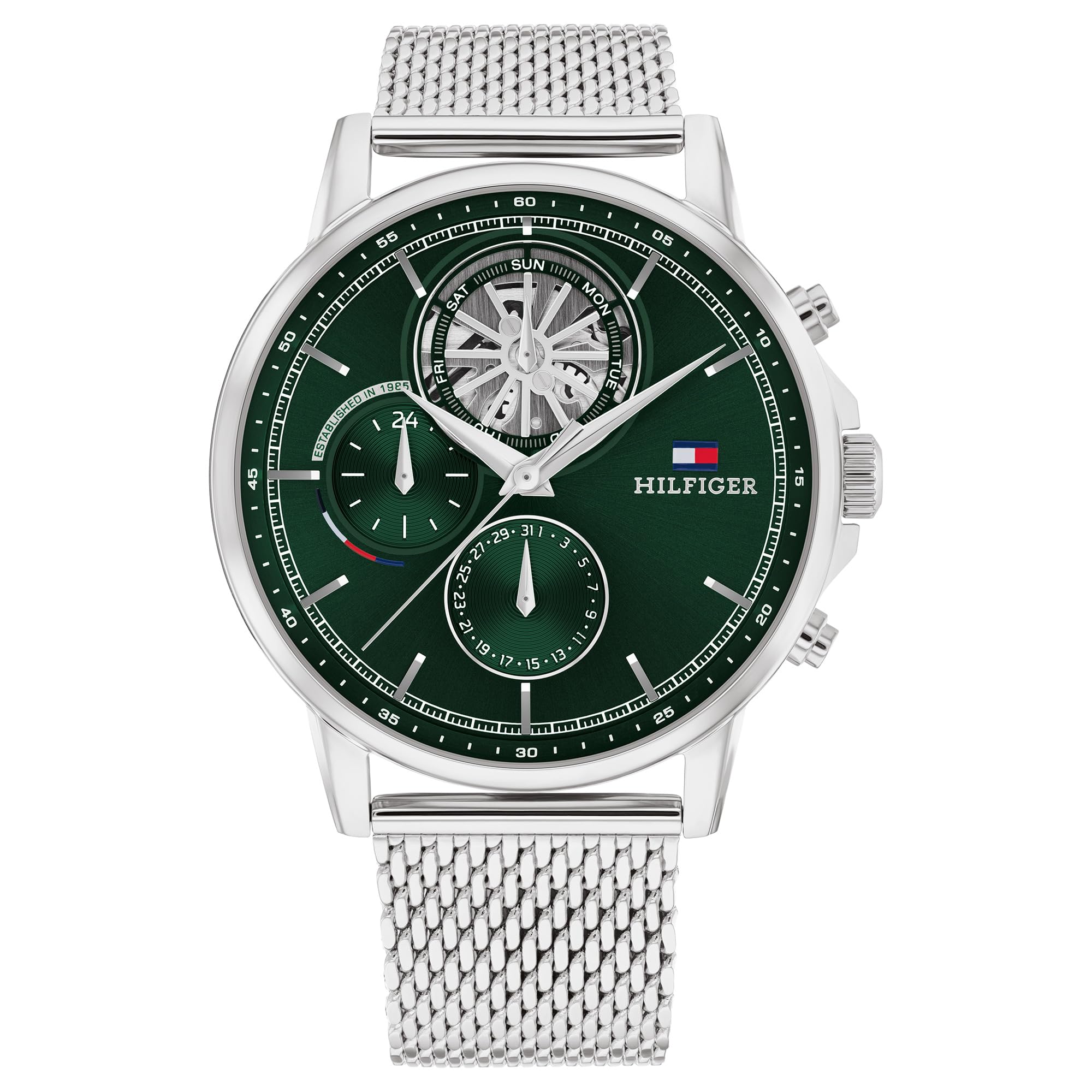 Multifunction Green Dial Stainless Steel Strap Watch for Men-image-40