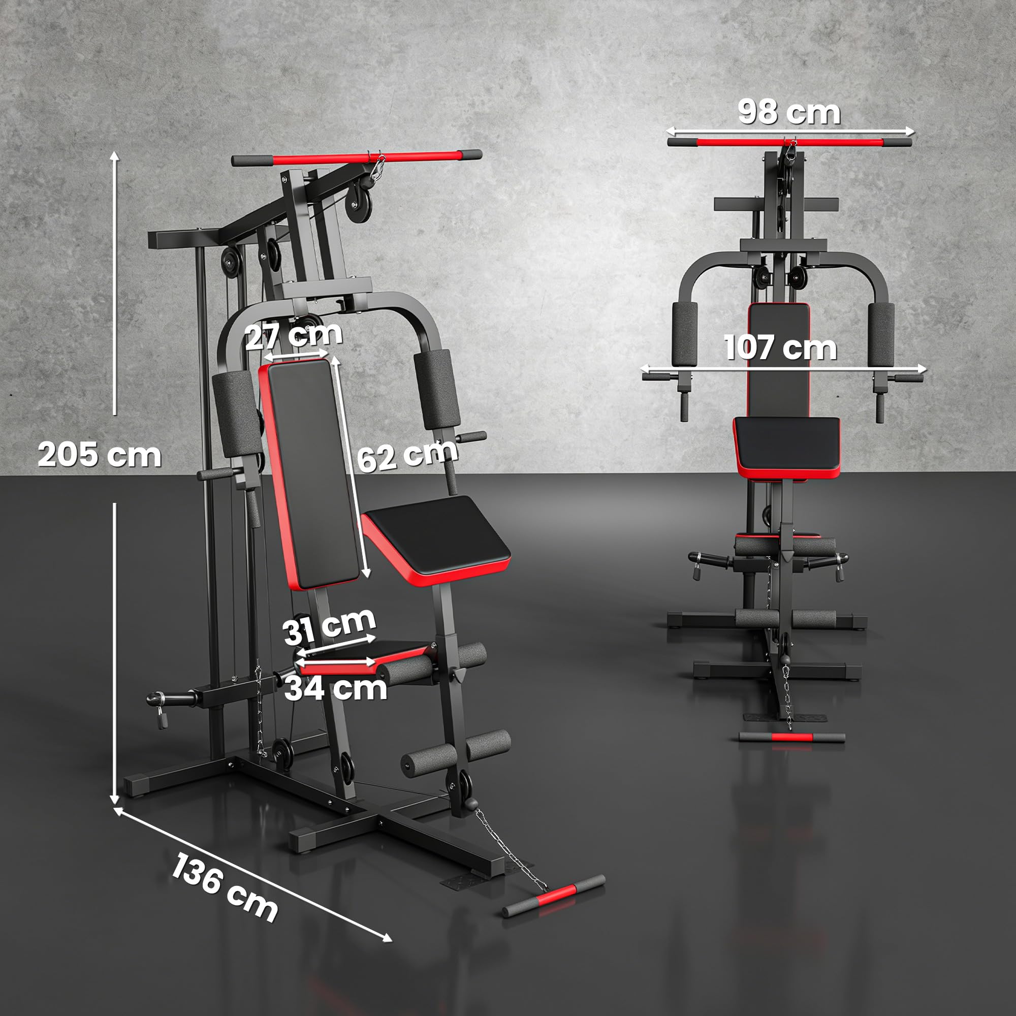SPORTNOW Multiestación Musculación, Máquina de Musculación con Polea Alta y Baja, Prensa de Pecho, Curl de Piernas y Bíceps, Mariposa, Compatible con Discos 25 y 50 mm Carga 120 kg para Gimnasio Casa