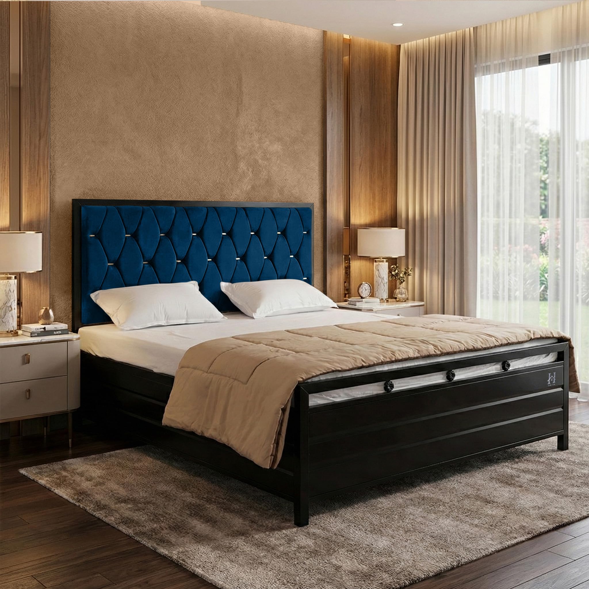 Furniture Storage Bed King Size | Double Bed Cot 6x6 Ft | Metal Bed with Storage | Hydraulic Box Storage Iron Bed Frame | | Metal Bed King Size Without Mattress | Black Matte Finish (Blue)-image-28