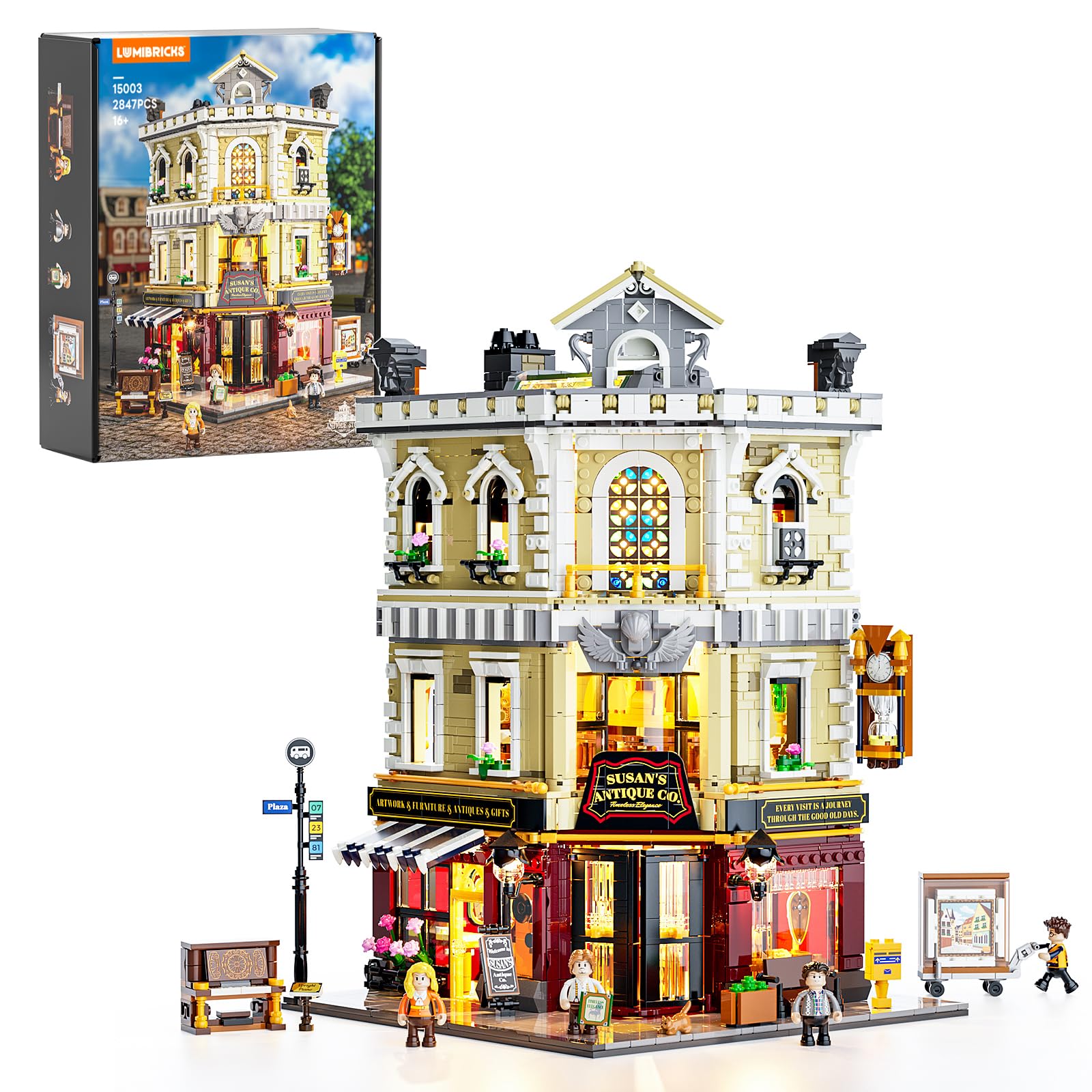 Lumibricks Antique Shop Lighting Building Bricks Set - City Town Life Corner Shop LED Light Construction Modular Building for Adults and Teen,2847 Pcs,15003