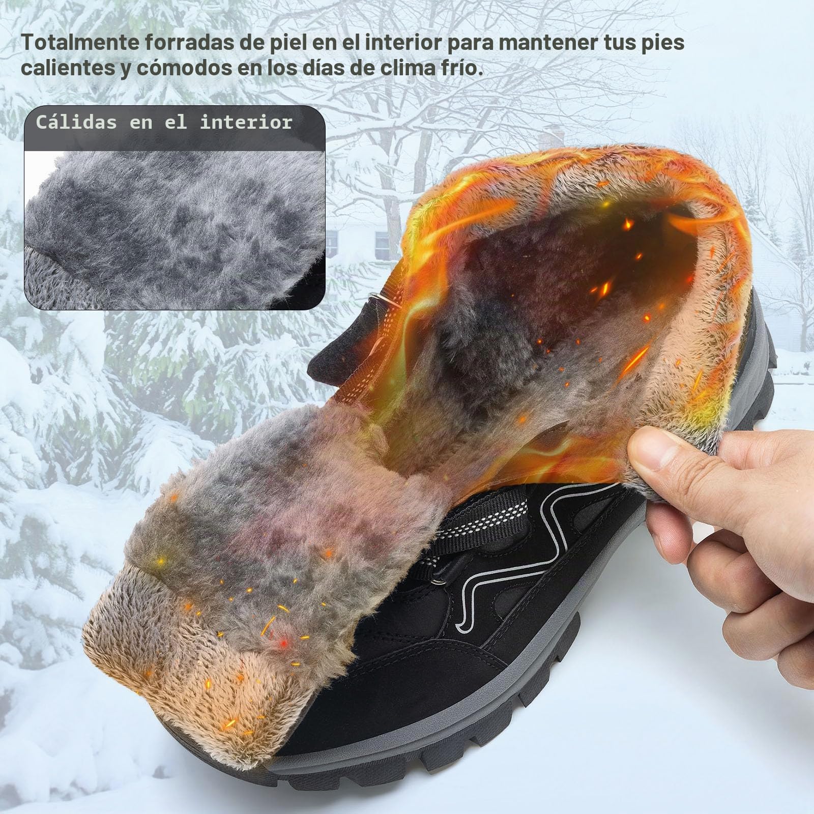 Botas de Nieve hombre Invierno Trekking Senderismo Botines hombre Cálidas Piel Forro Zapatos de Senderismo Antideslizantes Zapatos