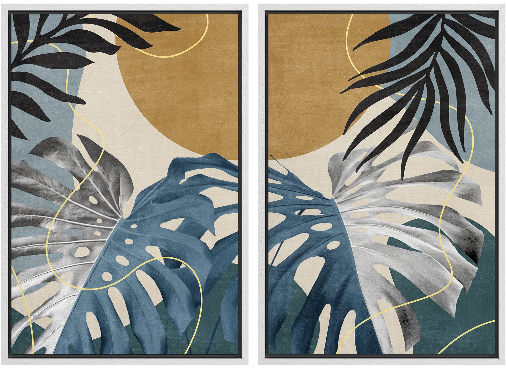 SIGNFORD Framed Canvas Print Wall Art Set Soft Hydrangea Pair Light Blue Florals with Green Leaves Illustration Modern Art Decorative Nordic Nature for Living Room, Bedroom, Office - 24"x36"x2 White — view 96