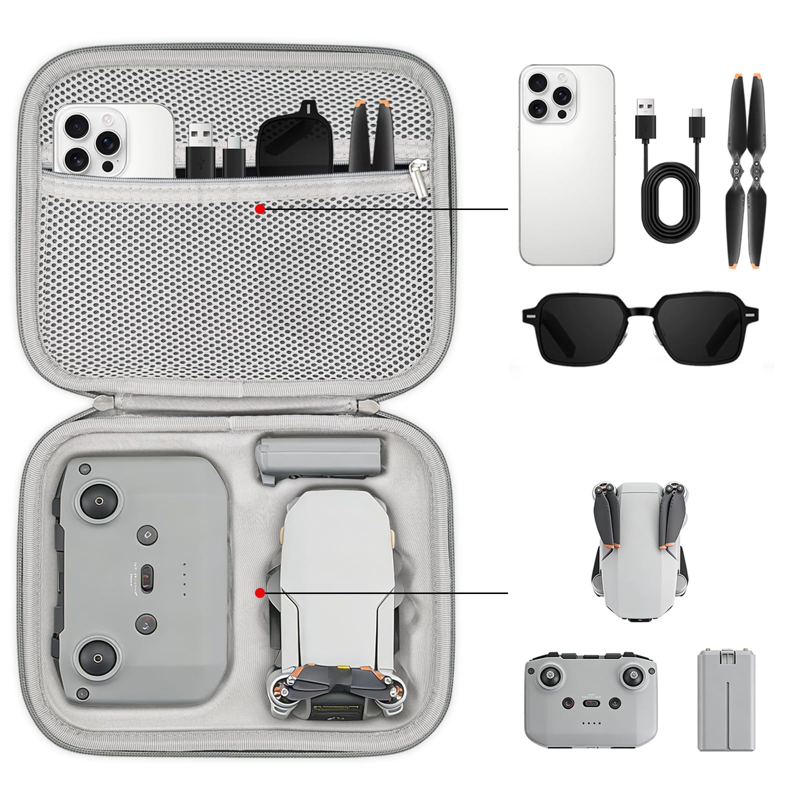 Mini Custodia per DJI 4K, Sacchetto Trasporto per Mini 2 SE, Borsa Portatile per Accessori Drone e Controller, Valigetta Compatta Impermeabile con Cintura Spalla, Grigio