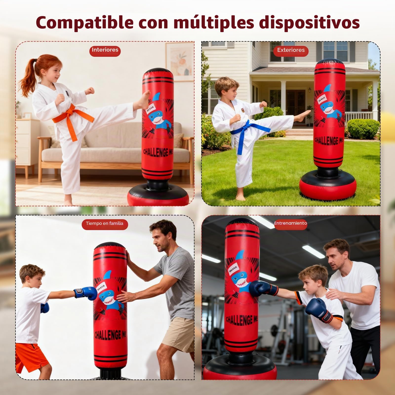 Saco de boxeo inflable, 47.24 pulgadas, saco de boxeo antiestrés, para niños y niñas, saco de boxeo independiente para entrenamiento tailandés, talla S para
