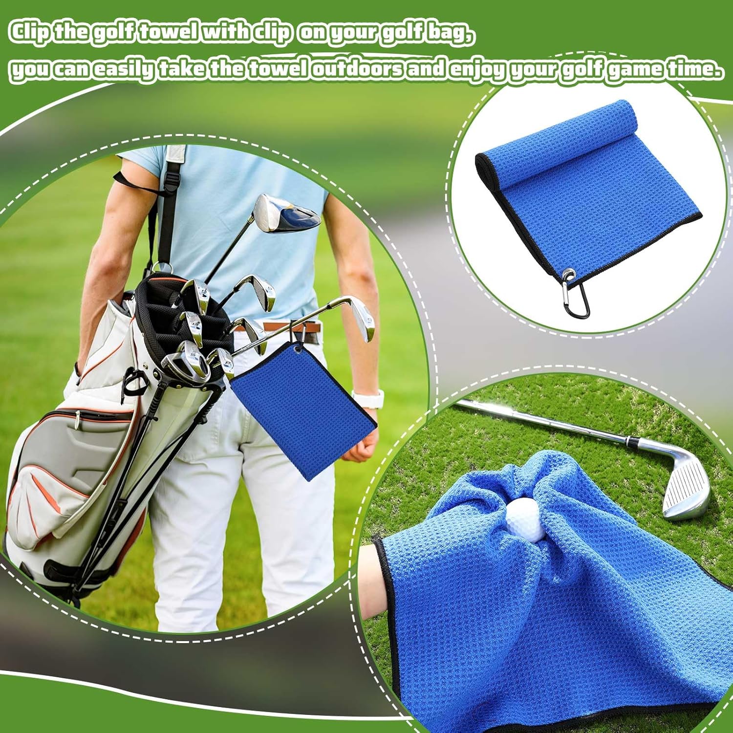 Batiyeer Golf Towels Bulk for Bags 16'' x 16'' Microfiber Waffle Pattern Golf Towel with Clipfor Mini Tournament, Club, Yoga, Fitness - Image 6