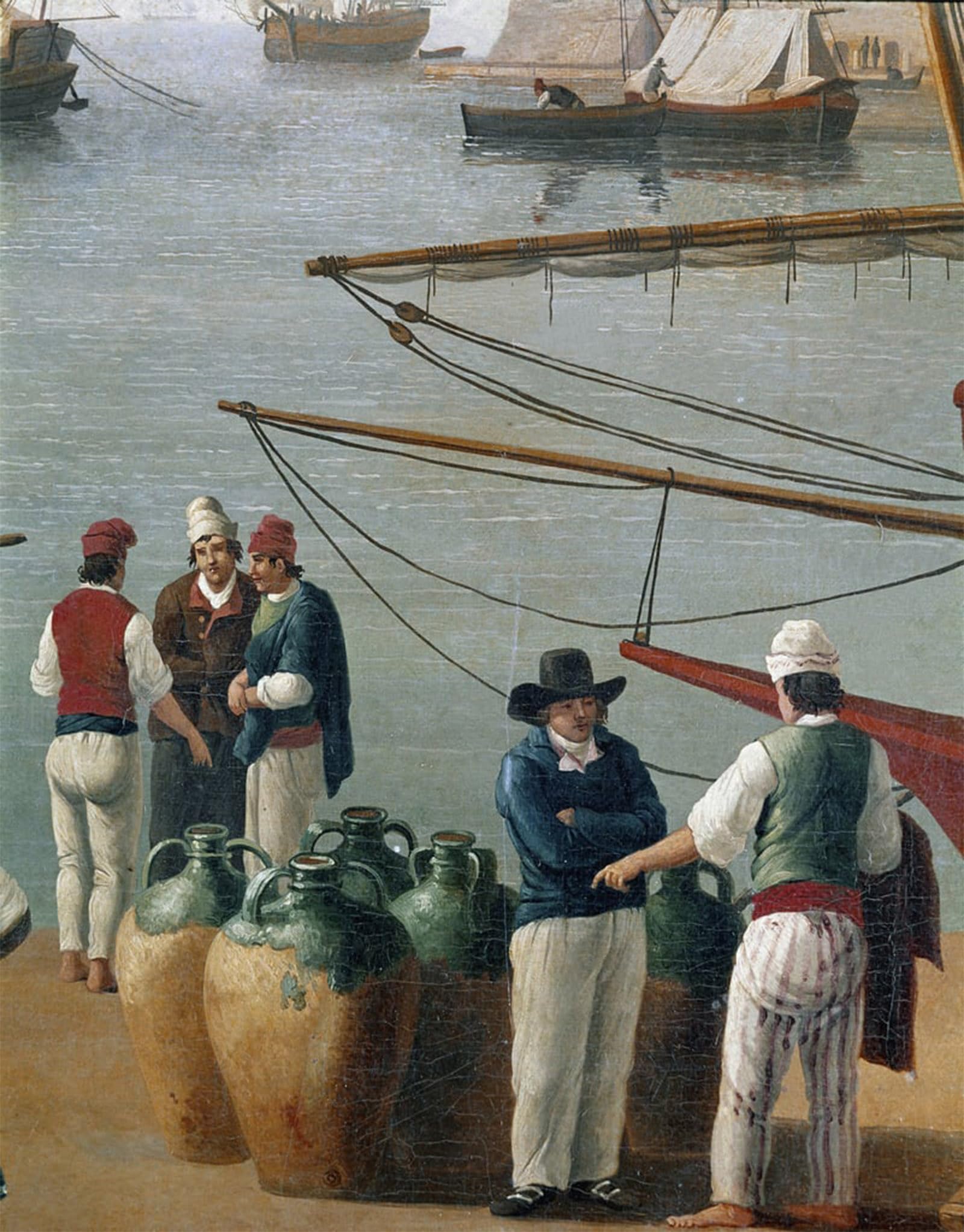 SERENDIPITP Vintage Picture Print on Canvas Wall Art Poster Fishermen and Olive Oil Dealer in Naples by Jacob Hackert Artwork Print Poster for Wall Decor 60x90cm