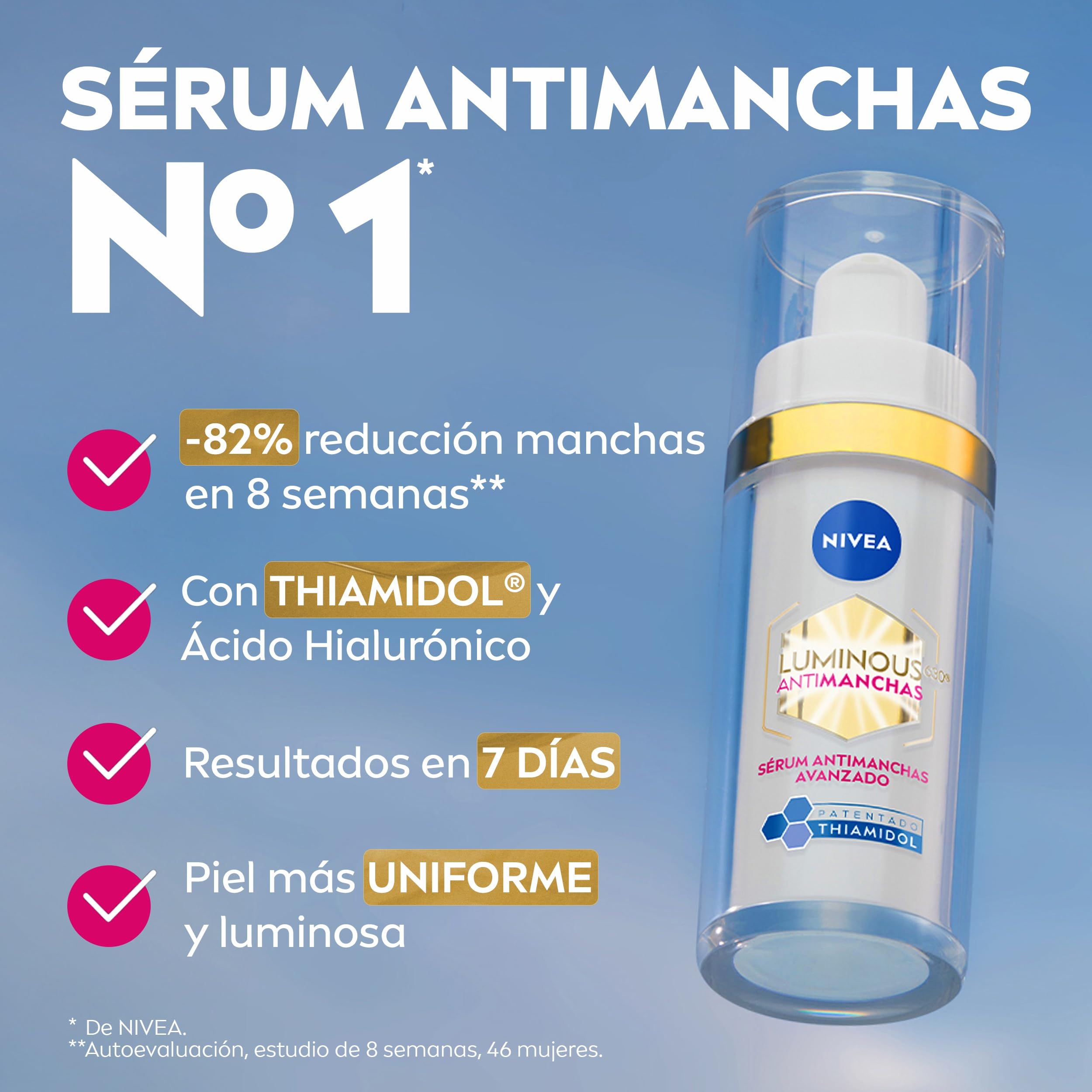 NIVEA Luminous630 - Sérum Antimanchas Tratamiento Avanzado - Sérum Facial con Ácido Hialurónico y Thiamidol Despigmentante - Tono Uniforme de la Piel - Hidratación - Todo Tipo de Piel - 30 ml
