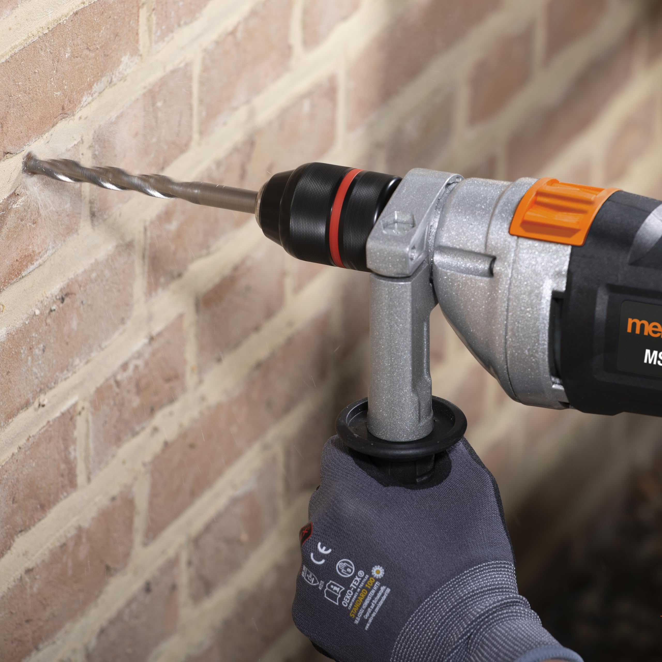 Meister Trapano a percussione 850 W, MSB850 – Mandrino a sgancio rapido – Preselezione della velocità – Impugnatura aggiuntiva & arresto di profondità/martello/trapano/trapano a percussione per legno,