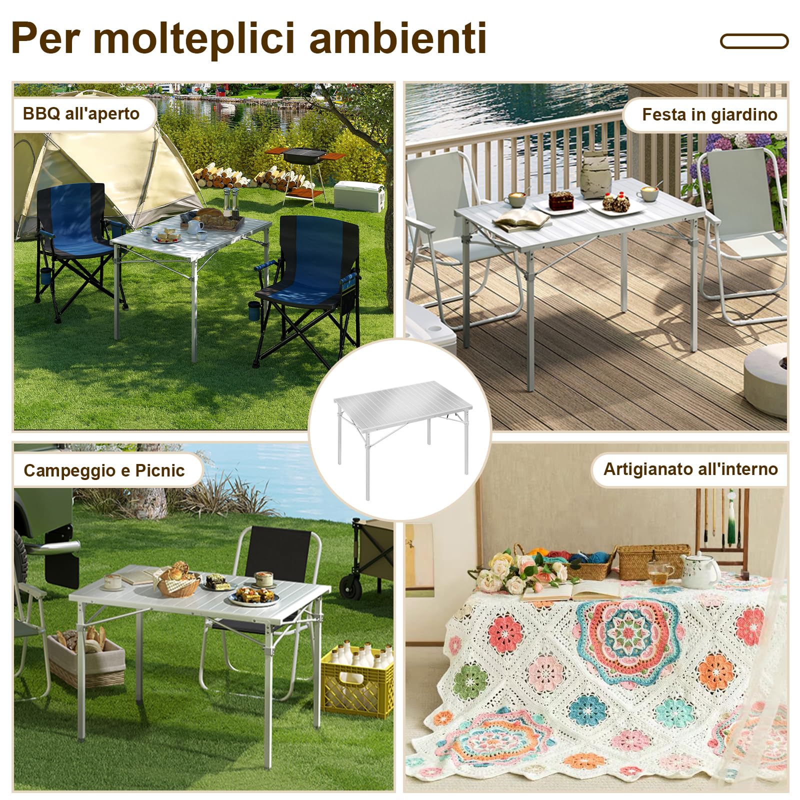 WOLTU Tavolo Campeggio Pieghevole in Alluminio Tavoli Richiudibili Portatile da Giardino Picnic Buffet Tavolino da balcone, Esterno/Interno, Elevata capacità di carico 104×69×70cm Argento