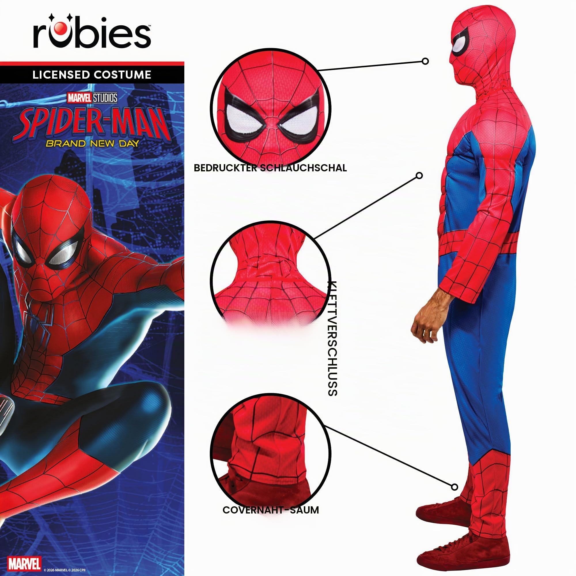 Rubies Offizielles Spider-Man-Delux-Kostüm, Erwachsenenkostüm, Herren-Kostüm