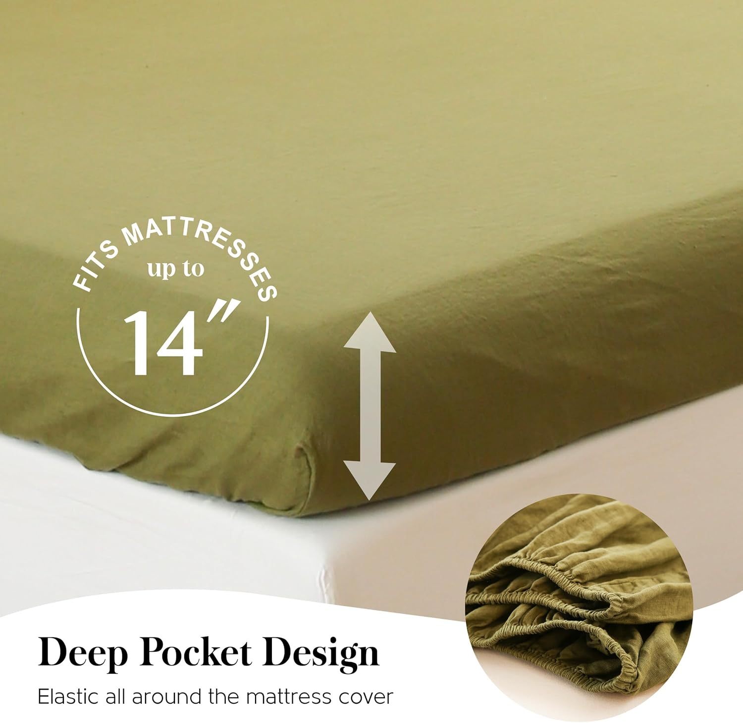 Simple&Opulence 100% Pure Linen Sheet Set Full Size, Natural French Flax Solid Color 4 Pcs Washed Breathable, Farmhouse Bedding (1 Flat Sheet,1 Fitted Sheet,2 Pillowcases)-Embroidery Olive Green - Image 6
