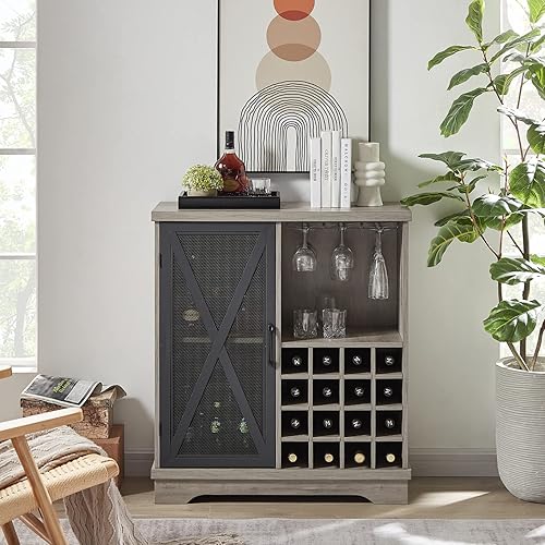 Armario de barra de vino de 3543 pulgadas para licor y vasos gabinete de barra de café para el hogar con estante ajustable y 16 compartimentos de