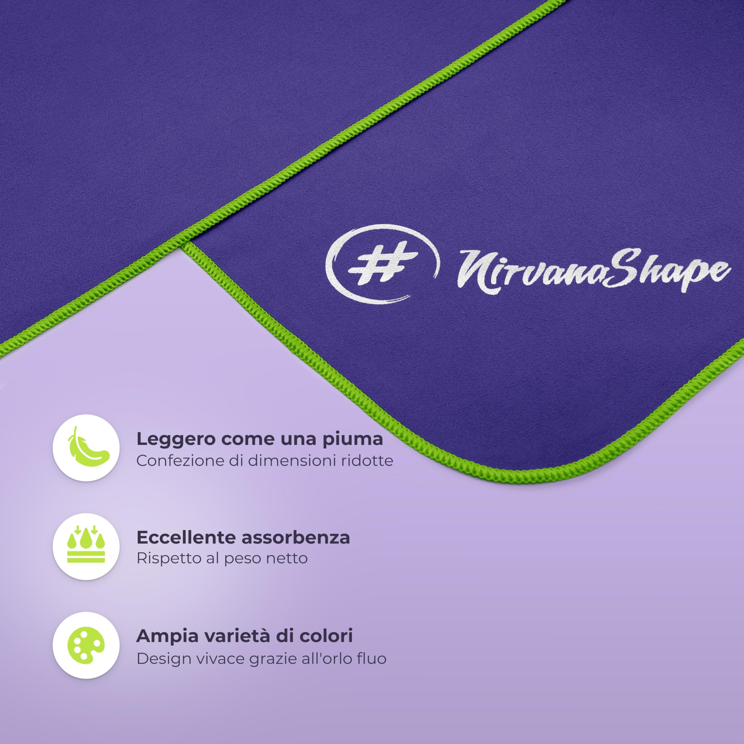 NirvanaShape Asciugamano Microfibra | 14 colori | 8 taglie | Asciugatura Rapida, Leggero, Assorbente | Asciugamano da Viaggio/Asciugamano da Bagno | Ideale per Viaggi, Spiaggia, Yoga, Sauna