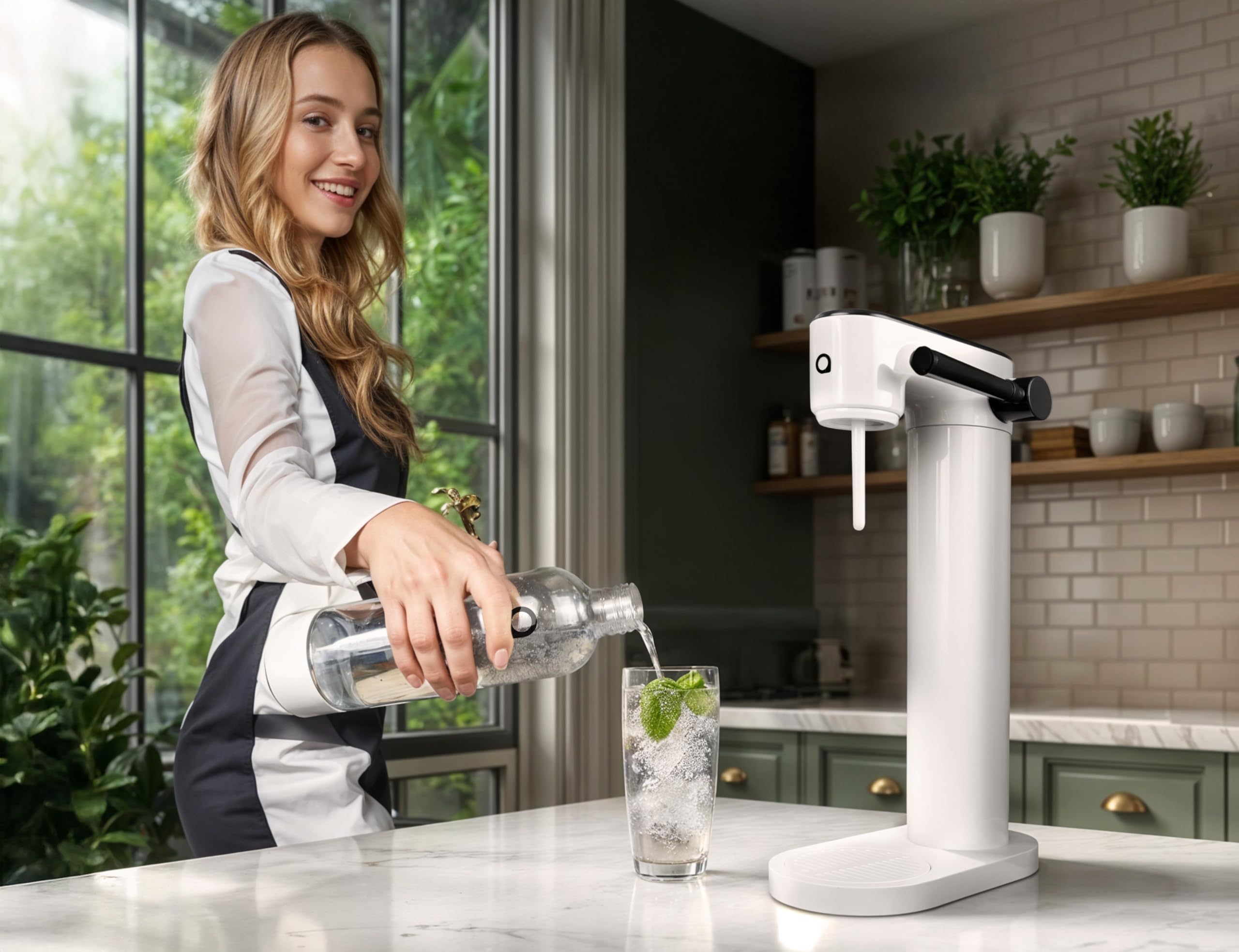 Aquafloow Gasatore per Acqua con Cilindro CO2 e 2 Bottiglie da 800 ml senza BPA – Macchina per Acqua Frizzante senza Elettricità – Design Elegante per Casa o Ufficio