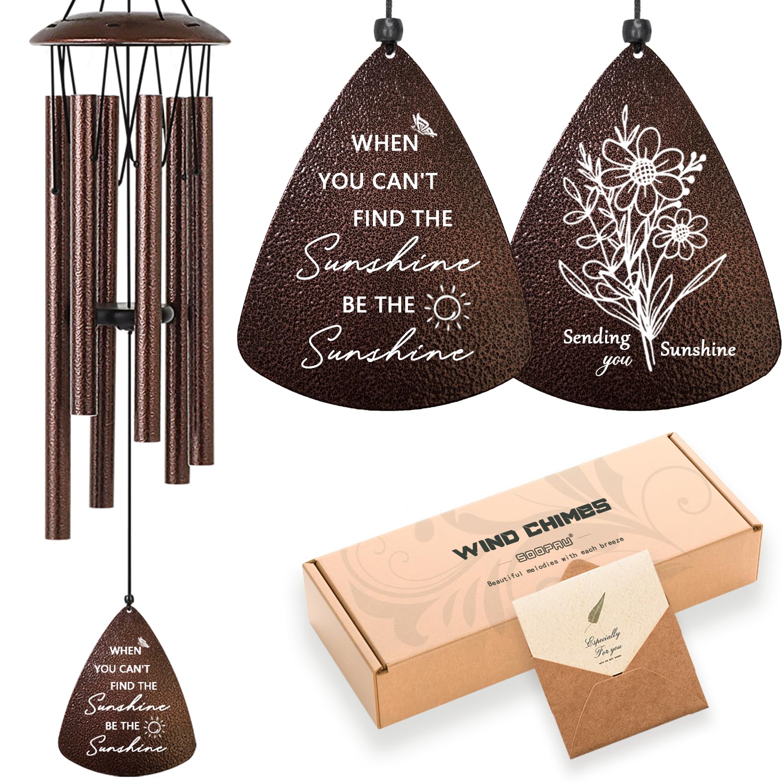 Get Well Gifts for Women Men, 32" Bronze Wind Chimes Inspirational Gifts for Women, Cheer Up Positive Sending You Sunshine Get Well Soon Gift Baskets