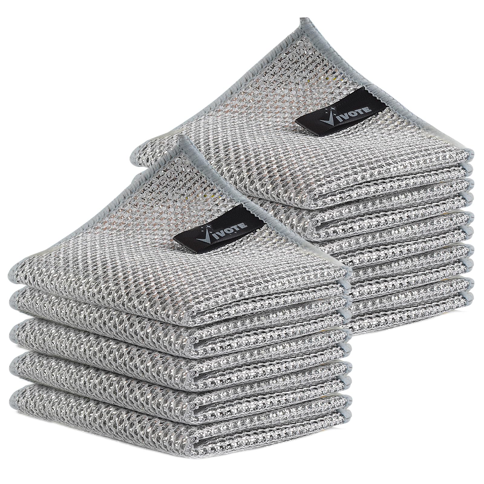 VIVOTE 10 paños de cocina de alambre de doble capa para lavavajillas, paños de cocina de alambre antiarañazos sin pelusas, trapos de alambre multiusos para lavar platos, paño de limpieza para el