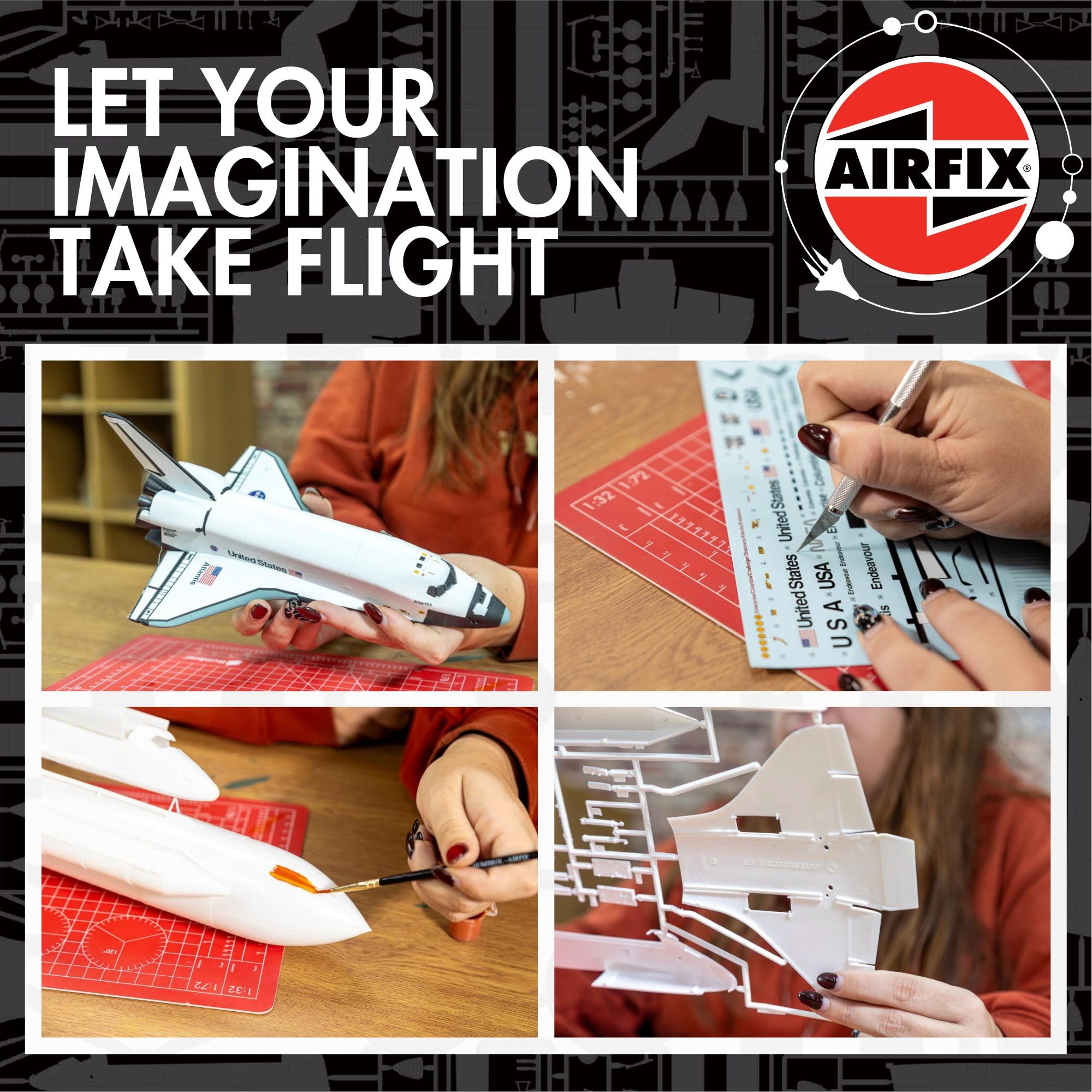 Airfix Zestaw A50200 Space Shuttle, plastikowe modele, do budowy statków kosmicznych dla dorosłych i dzieci od 8 lat, zawiera model w skali 1:144, farby akrylowe Humbrol, pędzle i klej polimerowy