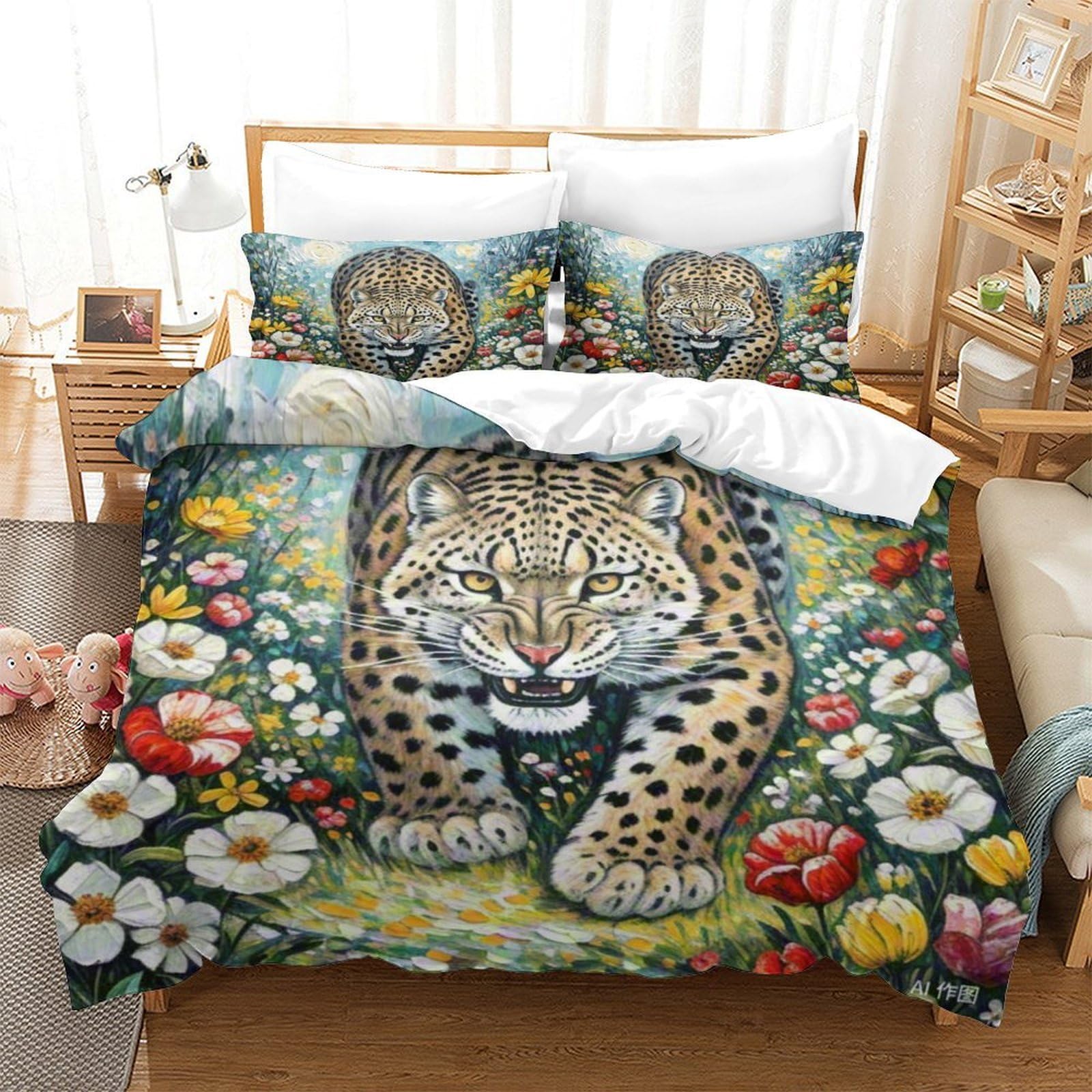 Housse de couette léopard de neige imprimée 3D linge de lit microfibre douce 260x220