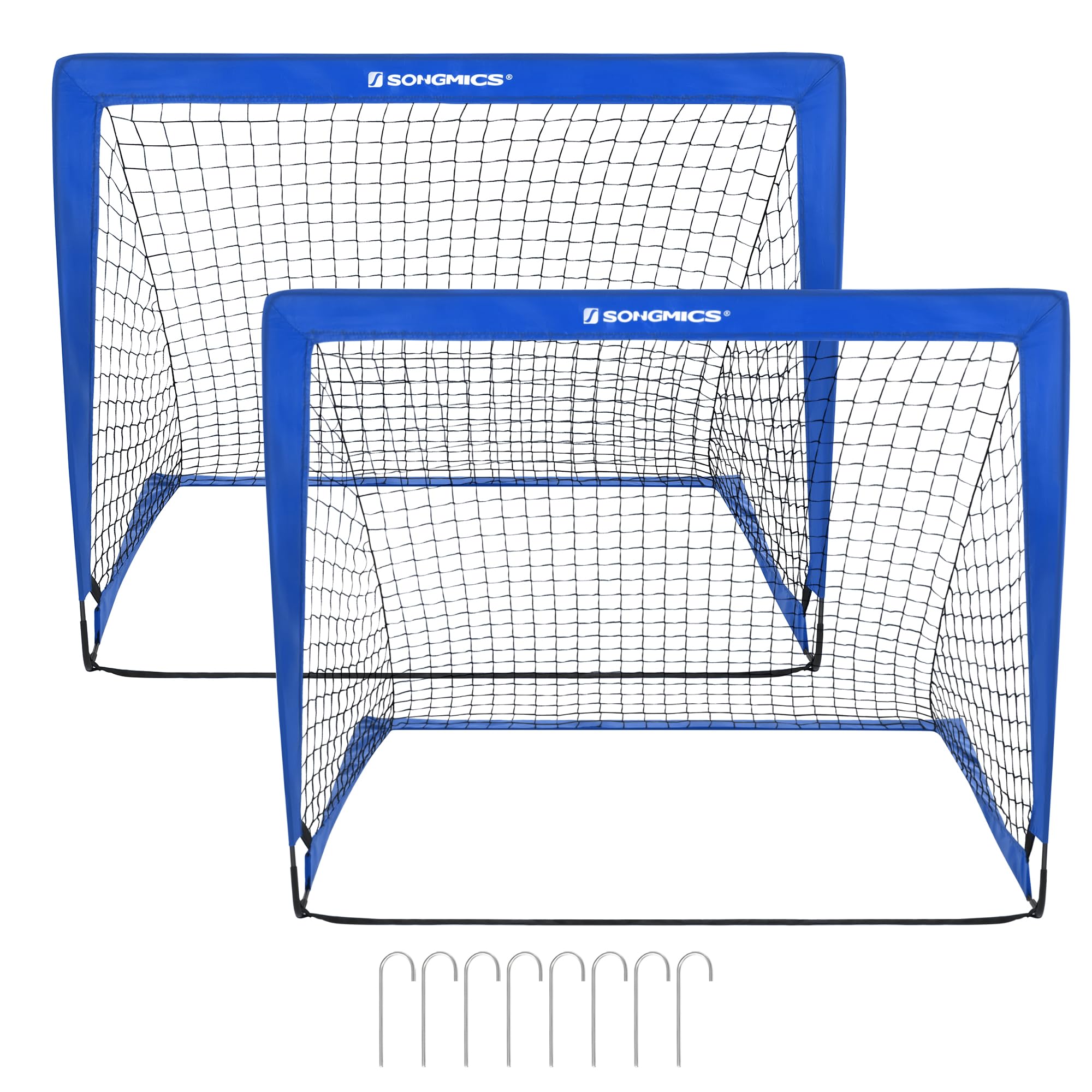 SONGMICS Set di 2 Porte da Calcio Pieghevoli per Bambini, Montaggio Veloce, in Giardino Parco Spiaggia, in Fibra di Vetro Elastico, Tessuto Oxford e Poliestere