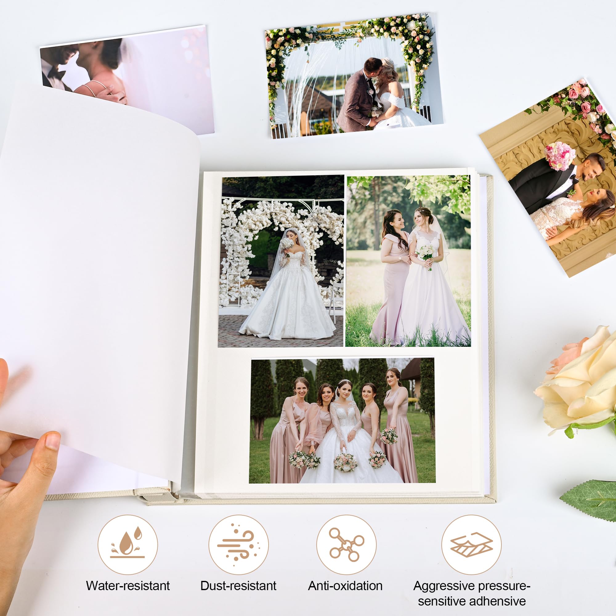 Selbstklebendes Fotoalbum mit 60 Seiten – Bilderalbum für 10 x 15 cm, 12 x 17 cm, 15 x 20 cm, 3 x 5 Fotos, Ledereinband, Scrapbook, Geschenk mit Stift und Werkzeug für Hochzeit, Baby, Familie