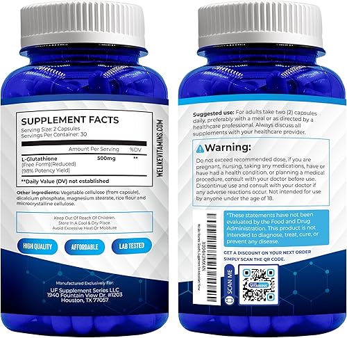Miniatura 7 de We Like Vitamins Glutatión 500mg por porción  Fabricado en Estados Unidos  60 cápsulas de glutatión  Suplemento de glutatión reducido altamente
