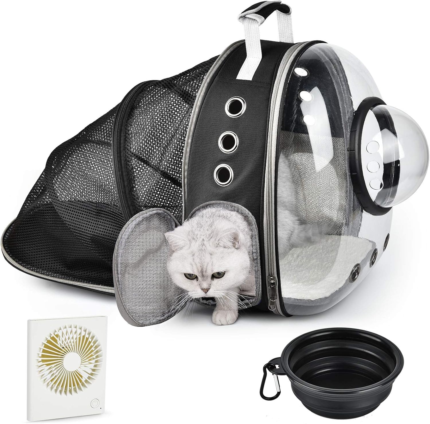 Cat Backpack Expandable with Fan & Bowl,Bubble Cat Carrier Backpack,Space Capsule Pet Carrier for Small Dog, Portable Airline-Approved…