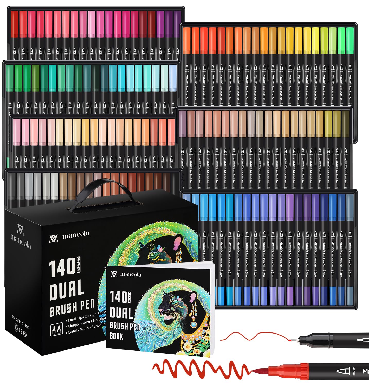 mancola 140 rotuladores de punta fina para acuarela, rotuladores de doble punta para adultos y niños, para colorear, dibujar diario y caligrafía, dibujo, pintura