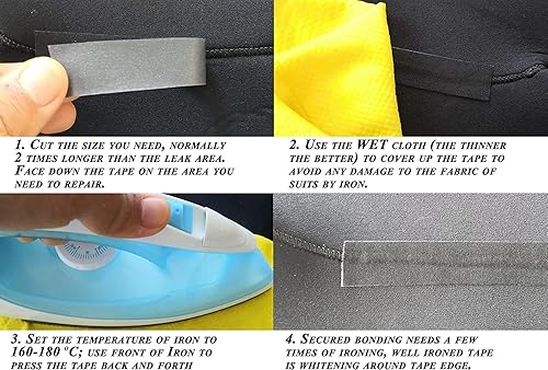 Miniatura 4 de LLPT Cinta de reparación de traje de neopreno para planchar de 1.6 x 16.5 pies, parche de sellado de costuras impermeable para traje de neopreno