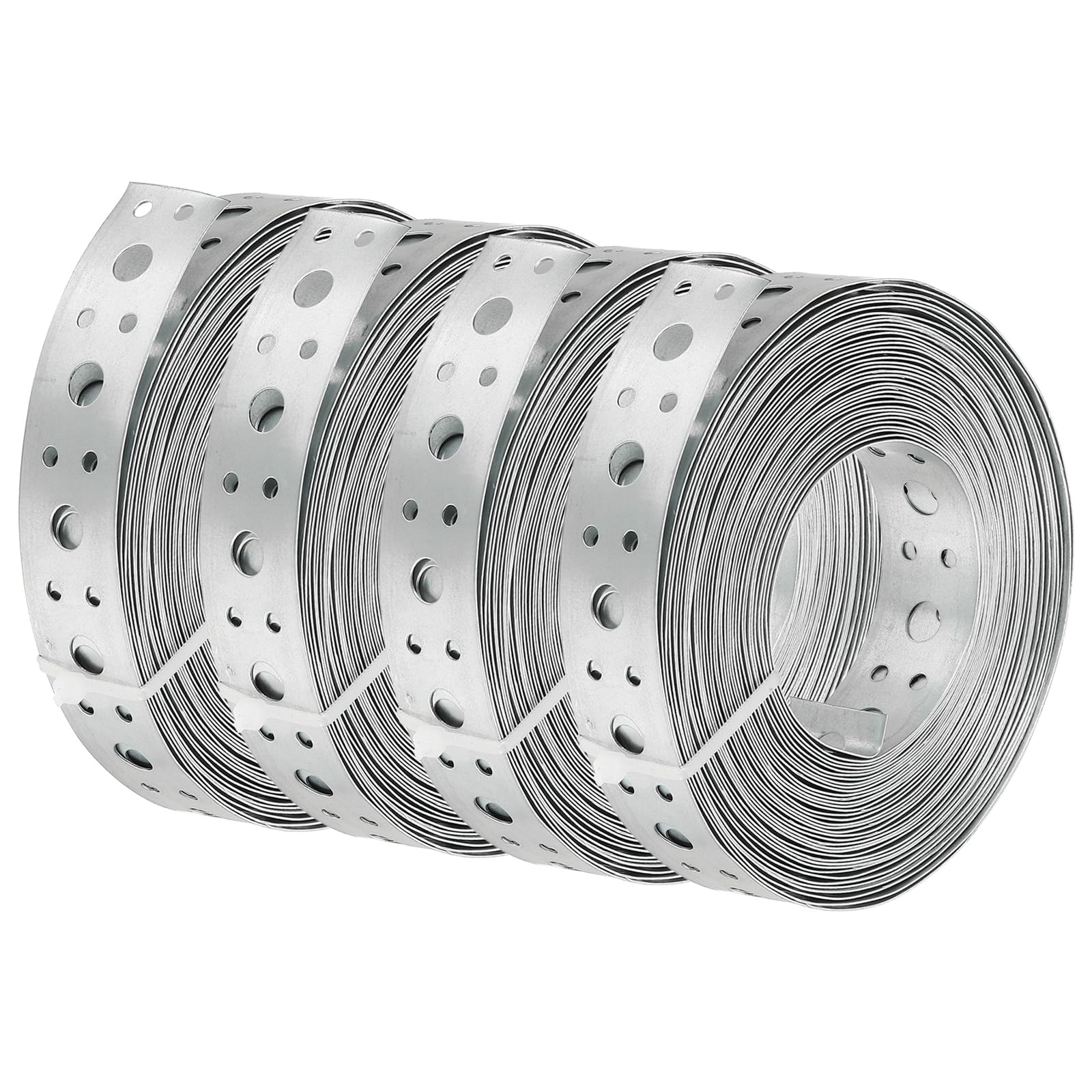 PATIKIL Galvanized Pipe Strap, 4 Pcs 0.75 Inch x 33 FT 0.6mm Thickness Metal Strapping with Holes Bendable Pipe Hanger Strap for Pipe Supports Hanging, Silver Tone