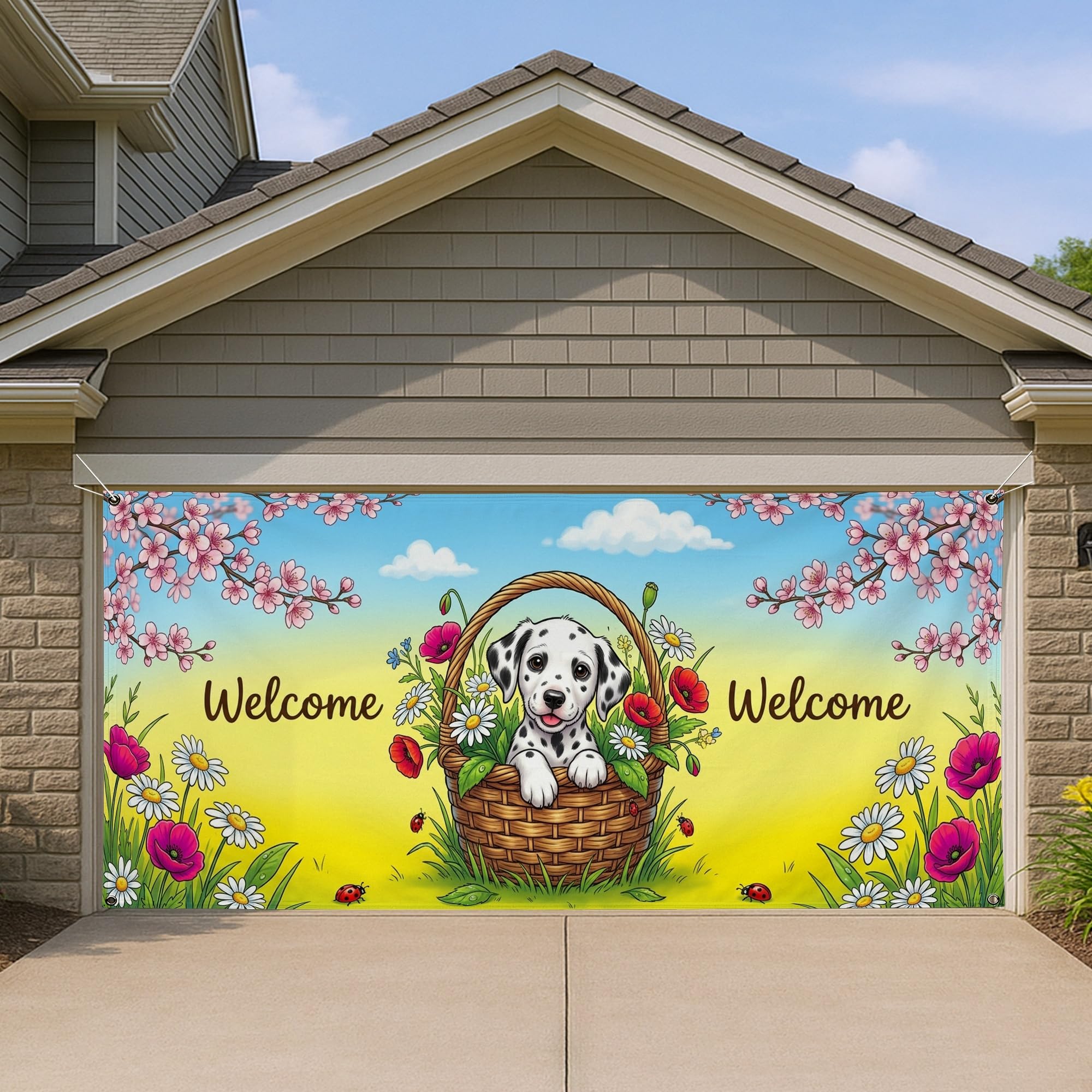 Housse pour porte de garage Welcome Dog célébrant la nature et les animaux