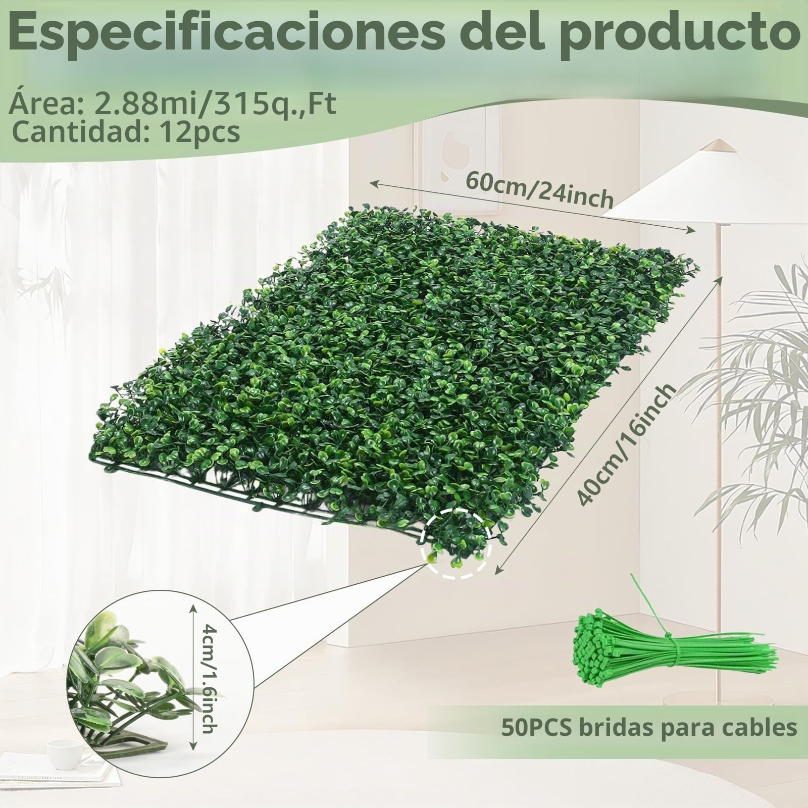12 unidades de pared para plantas artificiales de 40 x 60 cm, protección UV, plantas artificiales, césped, placas de boj artificiales, setos de boj, paneles de pared para jardín al aire libre y