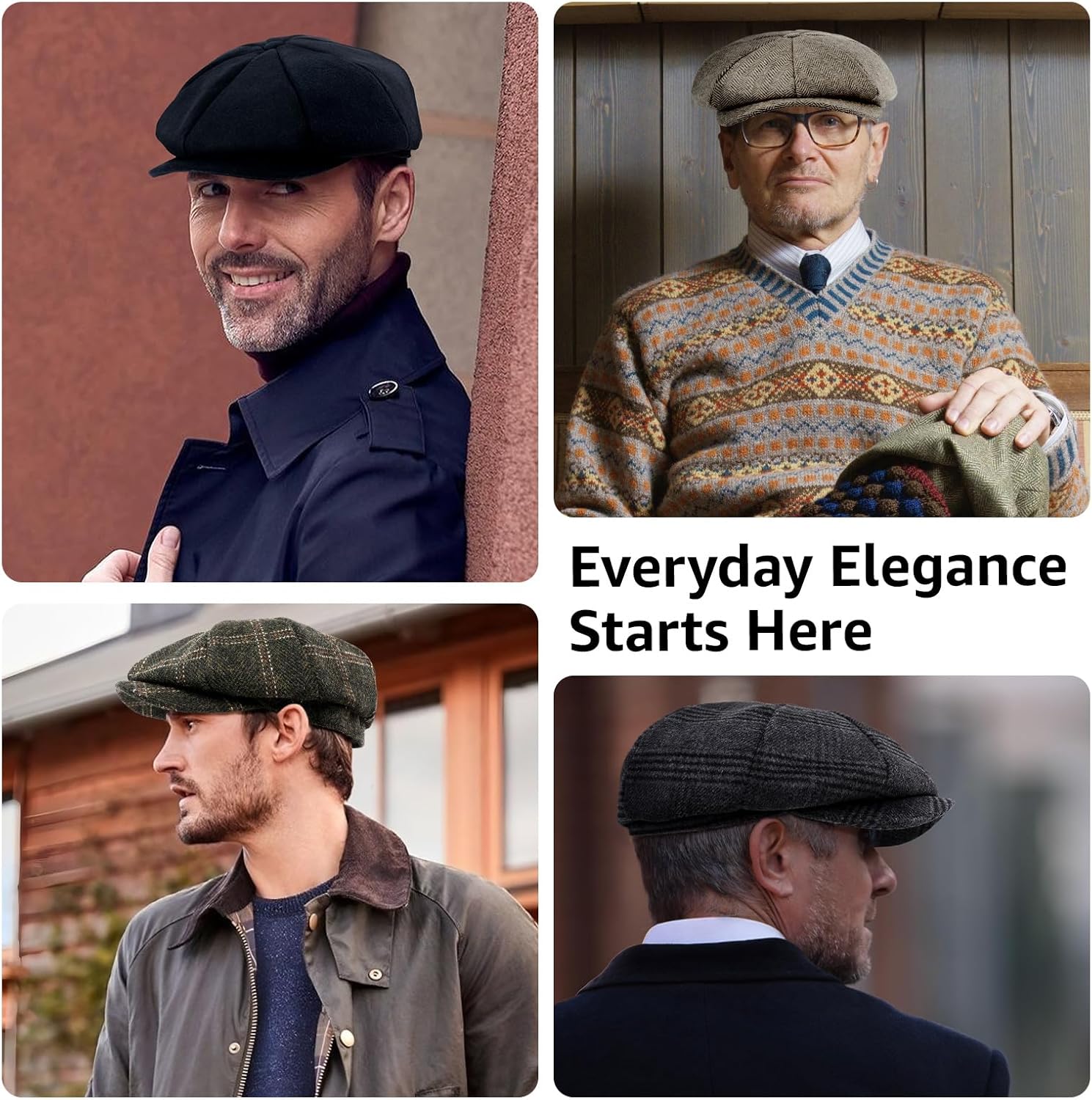 Mens Newsboy Cap High Woolen Tweed Gatsby Hat Ivy Cabbie Flat Golf Cap for Fathers Women Unisex - Image 7