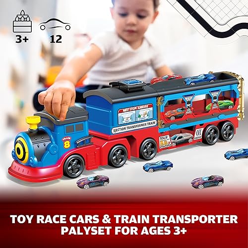 Miniatura 2 de Juego de tren para niños pequeños, con pista de velocidad de autos fundidos a presión 12P, juego de pista de carreras de lanzamiento de autos de