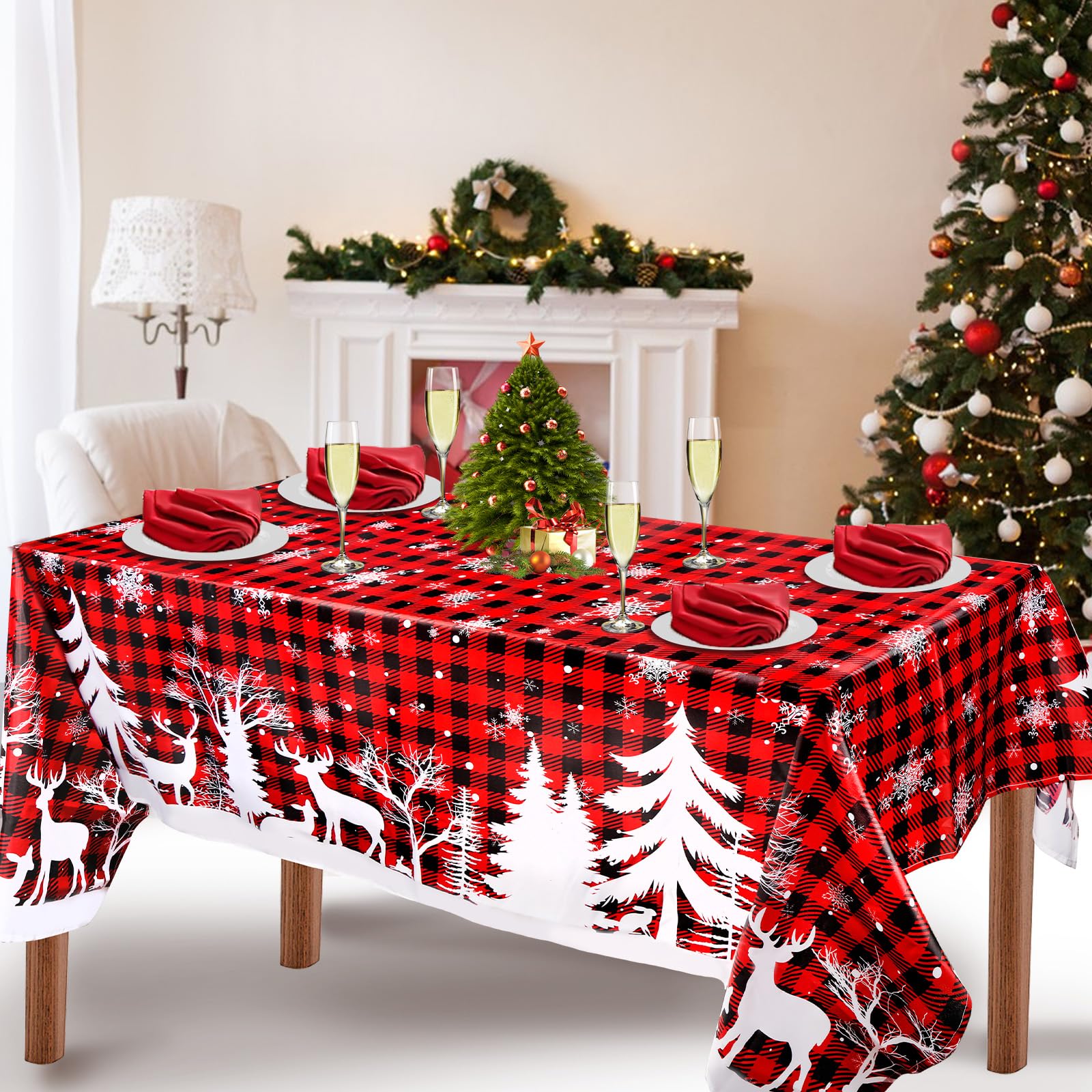 Aitsite Mantel de Navidad, 152 x 305 cm Rectangular Mantel de Navidad Grande Lavable Color Rojo Antimanchas para Decoración de Navidad Fiesta año Nuevo