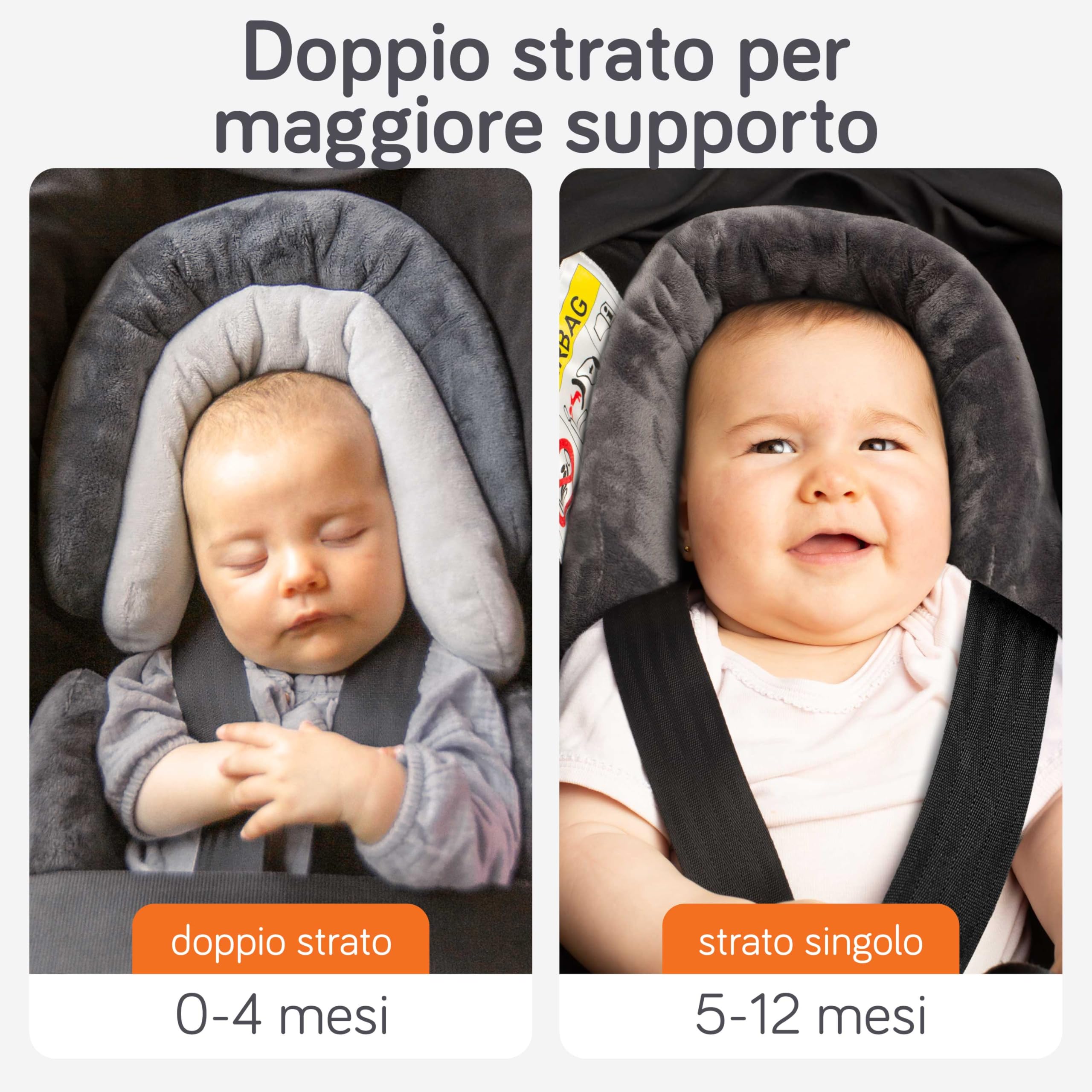 Baby Uma 2-in-1 Riduttore Ovetto Universale Neonato & Bebè (0-12 Mesi) - Riduttore Seggiolino Auto Ultra-morbido - Riduttore Passeggino & Supporto Testa Lavabile in Lavatrice