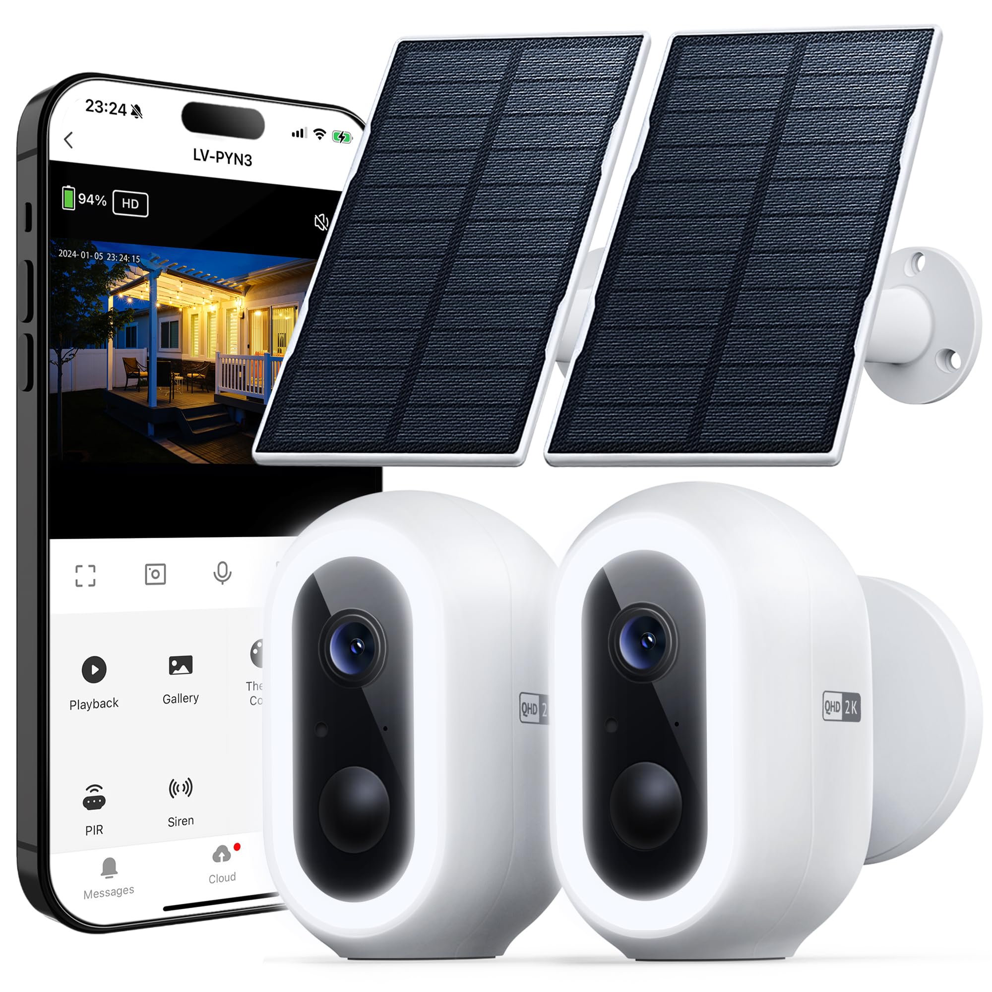 Laview Telecamera Solare 2K Wireless Per Esterni, Batteria Ricaricabile, Riflettore E Visione Notturna A Colori, Sirena E Rilevamento PIR, IP65