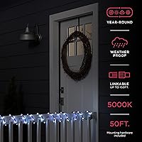 Vista 2 de UltraPro 67121 - Cuerda de luces LED, 50 pies, color negro ahumado de alta calidad, luz blanca fría de 5000 K, interiorexterior, discreta, elegante