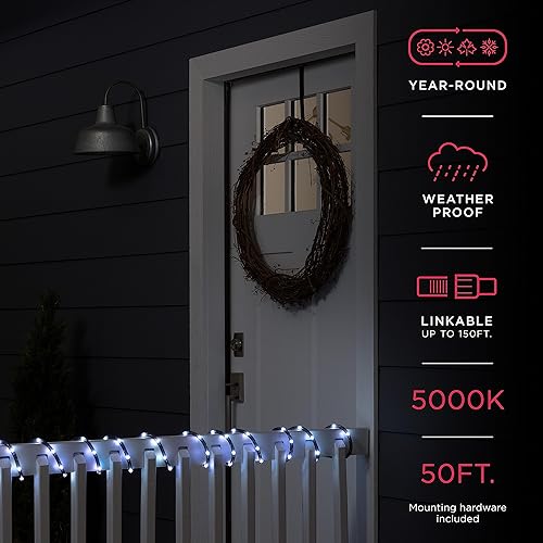 Miniatura 2 de UltraPro 67121 - Cuerda de luces LED, 50 pies, color negro ahumado de alta calidad, luz blanca fría de 5000 K, interiorexterior, discreta, elegante,